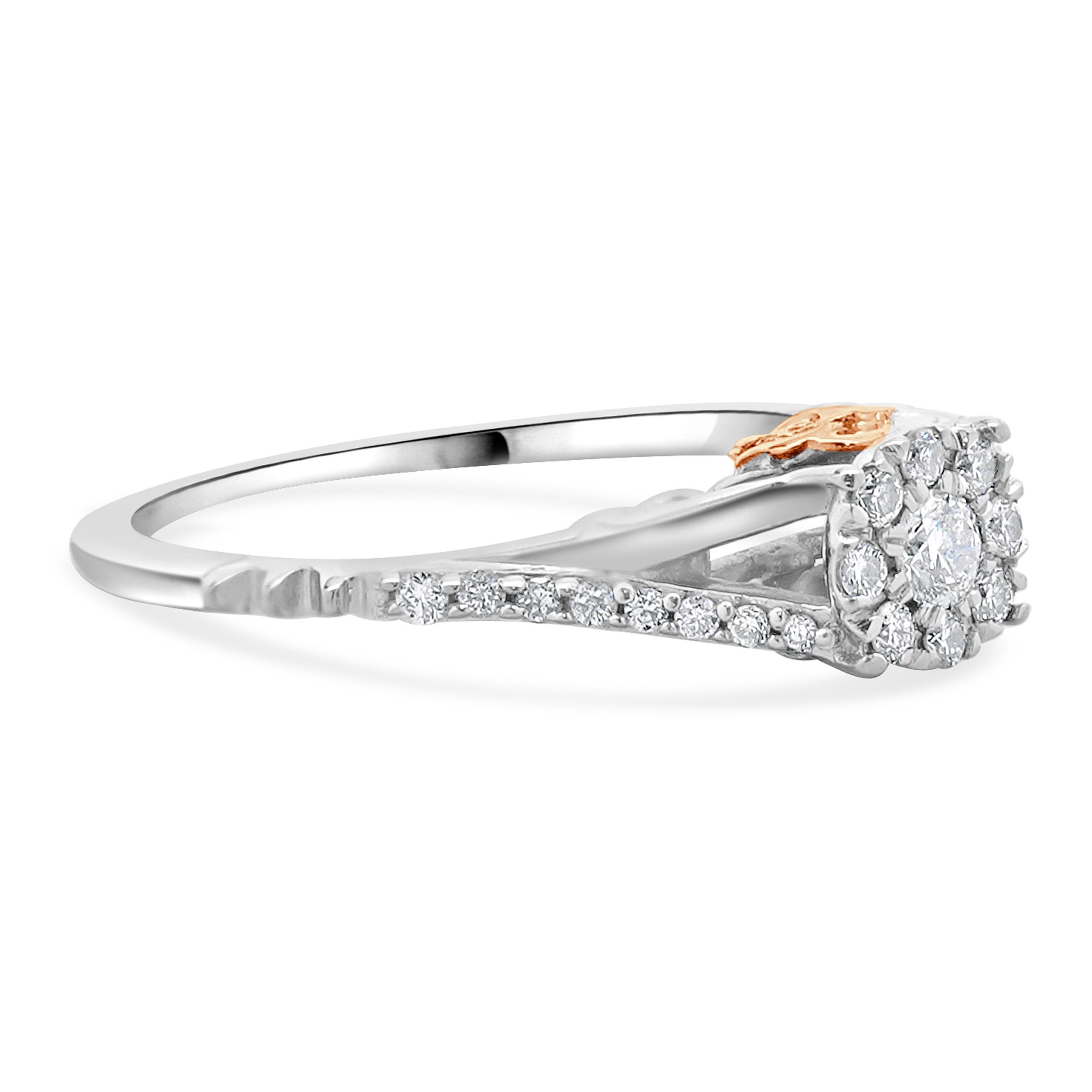 Round Cut Disney 10 Karat Two Tone Diamond “Rose” Engagement Ring For Sale