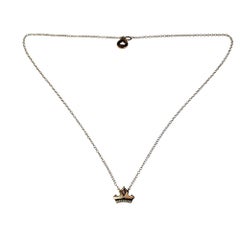 Disney 10K Rose Gold Pink Topaz and Diamond Aurora Crown Necklace #20965