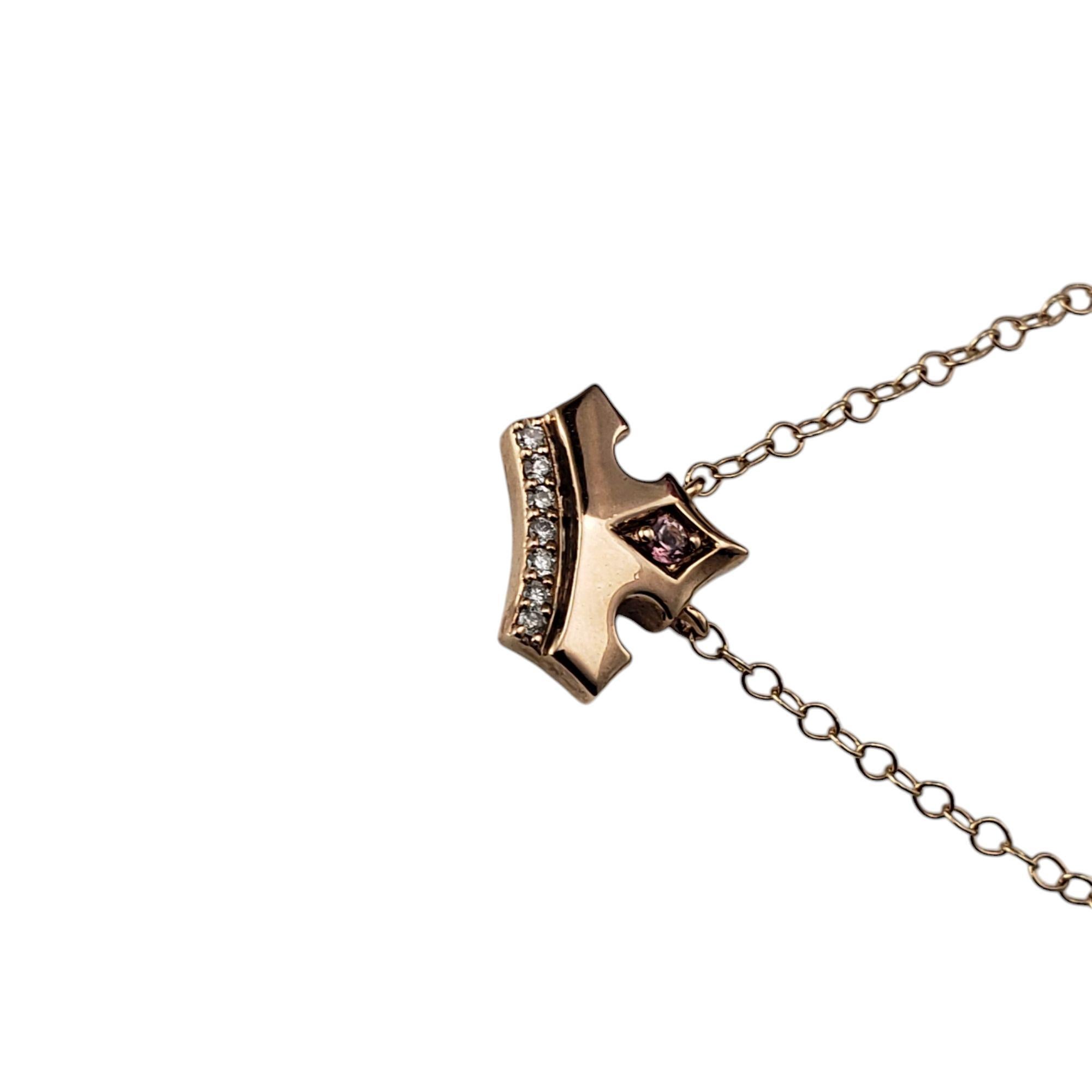 Brilliant Cut Disney 10K Rose Gold Pink Topaz and Diamond Aurora Crown Necklace #20965