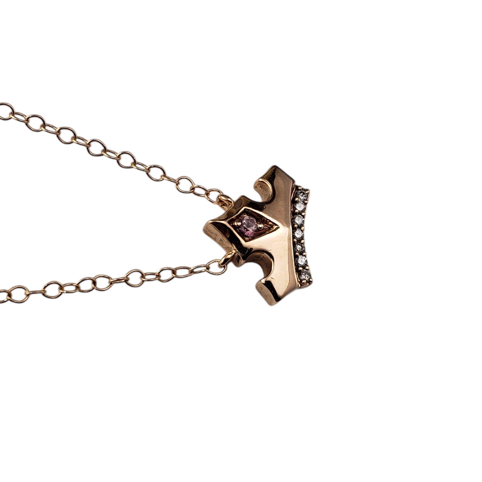 Disney 10K Rose Gold Pink Topaz and Diamond Aurora Crown Necklace #20965 In Good Condition In Washington Depot, CT