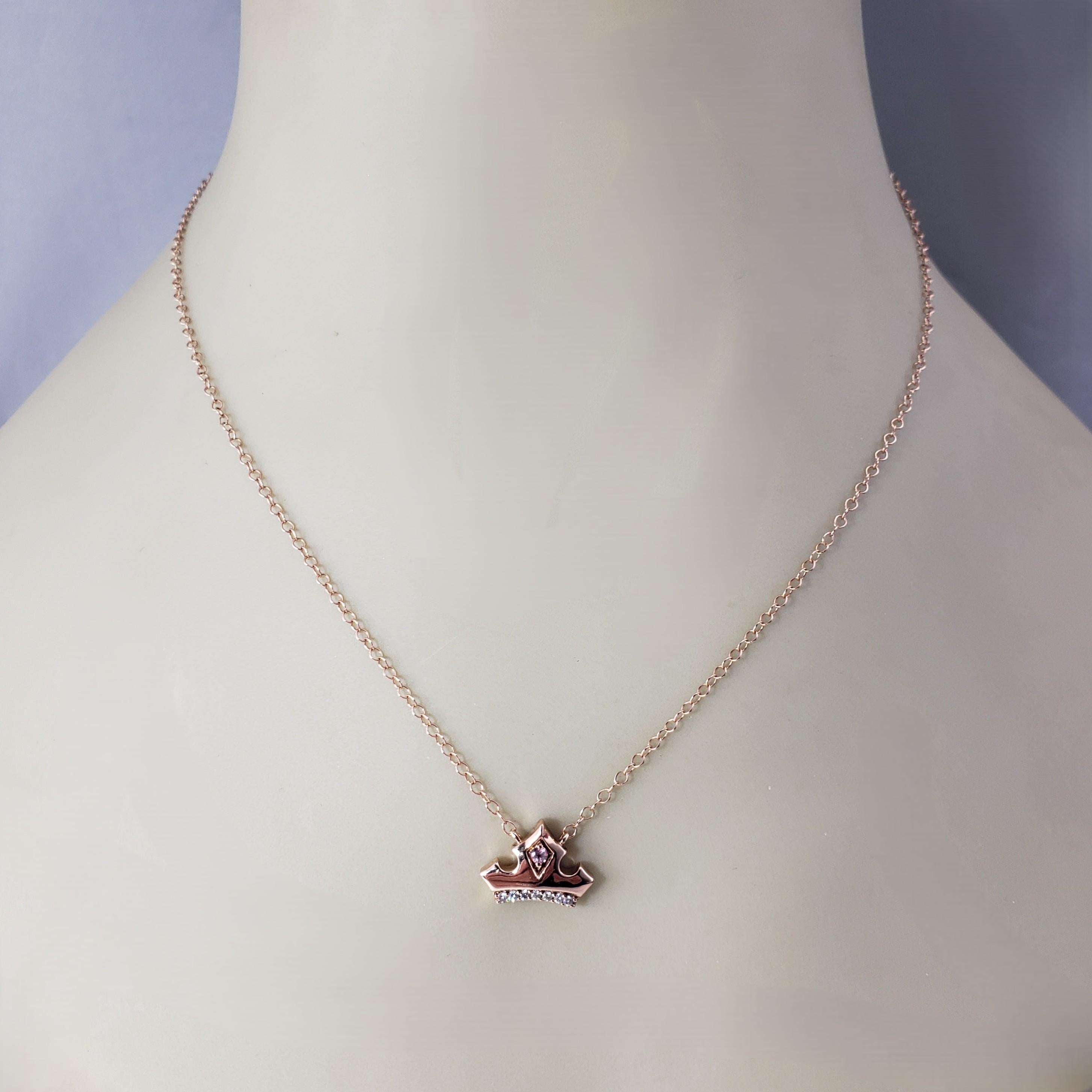 Disney 10K Rose Gold Pink Topaz and Diamond Aurora Crown Necklace #20965 3