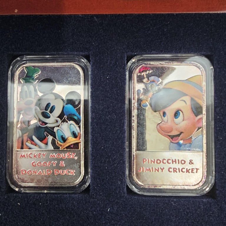 Disney 12oz 999 Silver Ingot Bar Enamel Box Set Mickey Mermaid