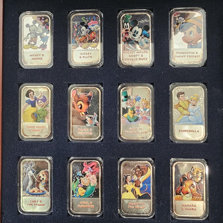 Disney 12oz 999 Silver Ingot Bar Enamel Box Set Mickey Mermaid