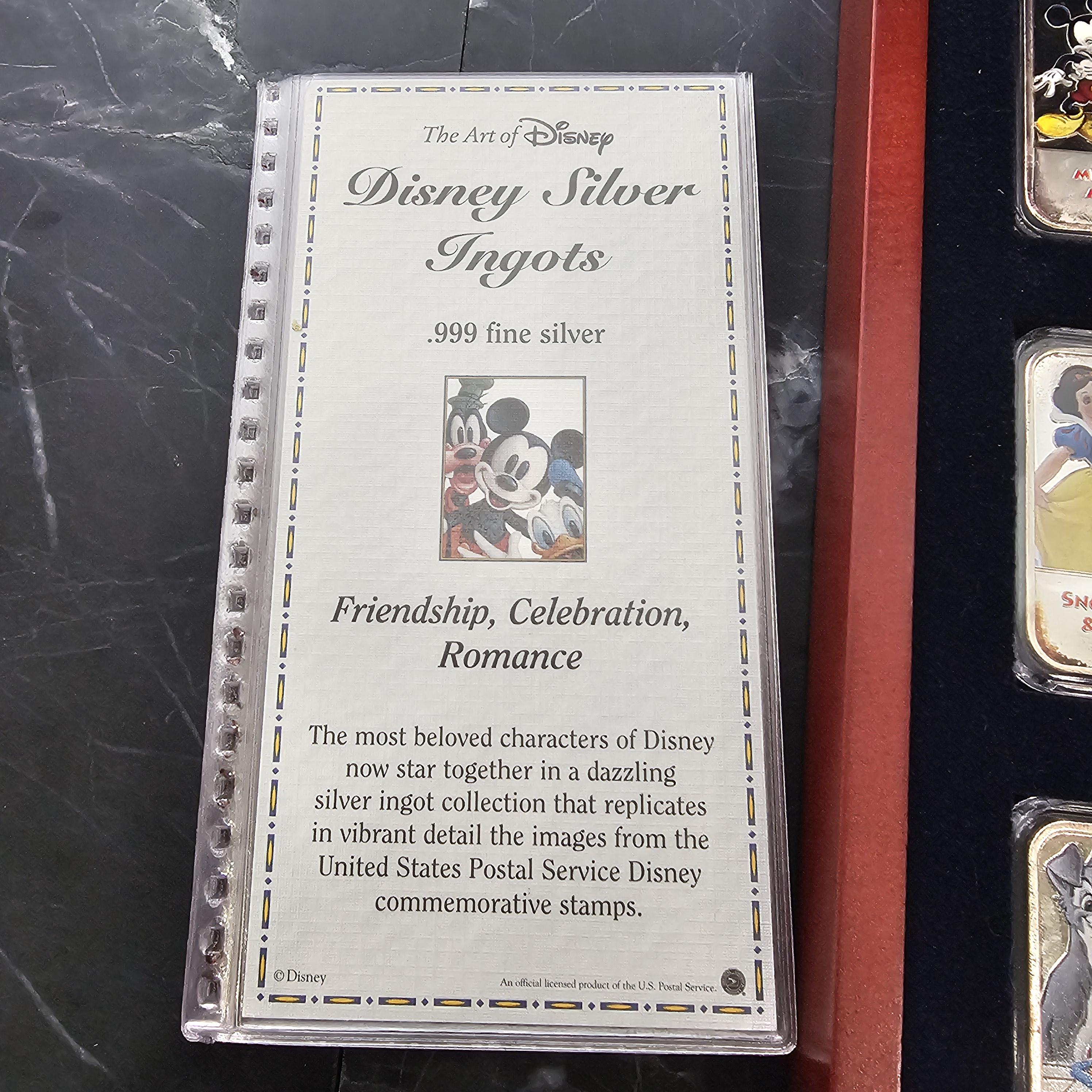 Disney 12oz 999 Silver Ingot Bar Enamel Box Set Mickey Mermaid Lion King Bambi en vente 1