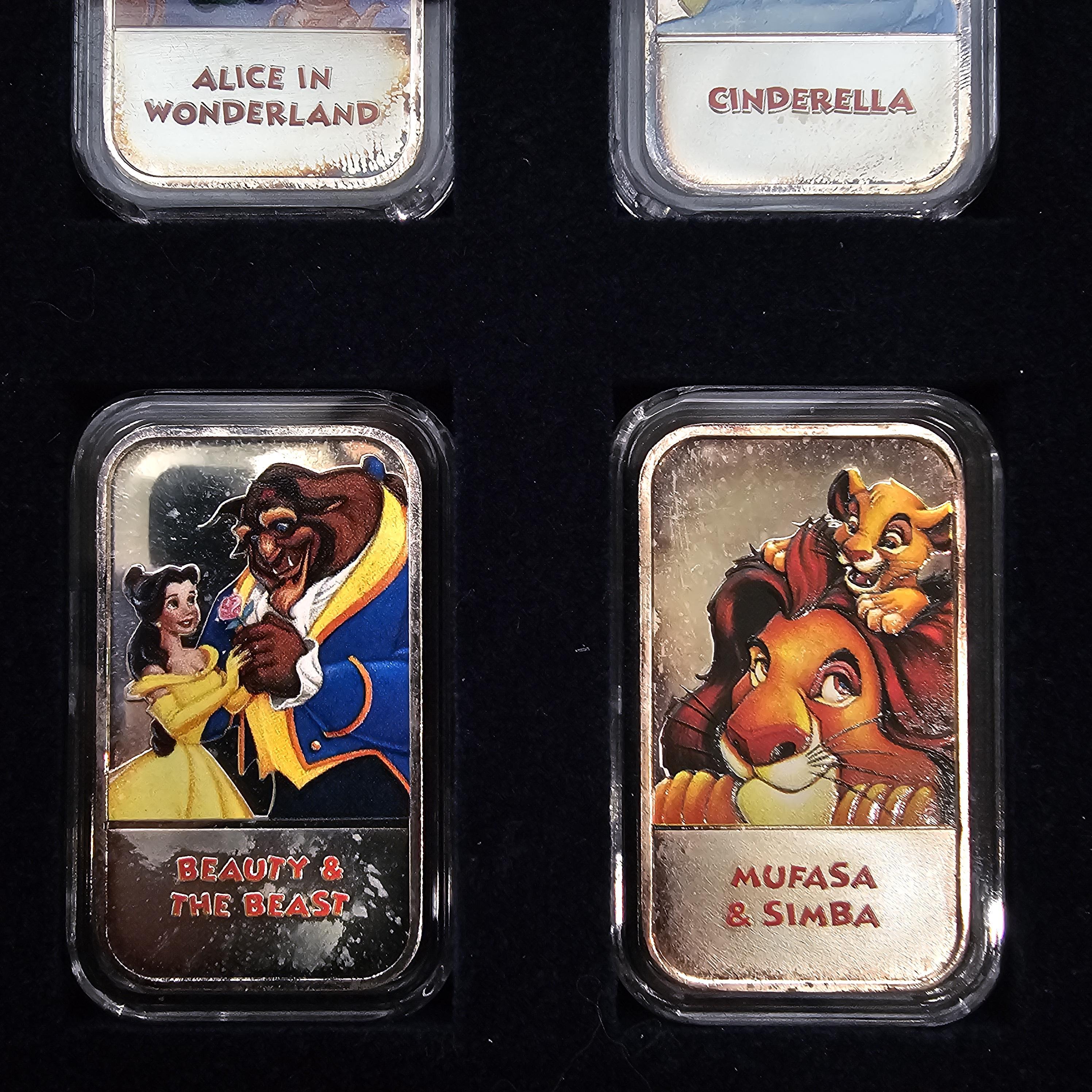 Disney 12oz 999 Silver Ingot Bar Enamel Box Set Mickey Mermaid Lion King Bambi en vente 4