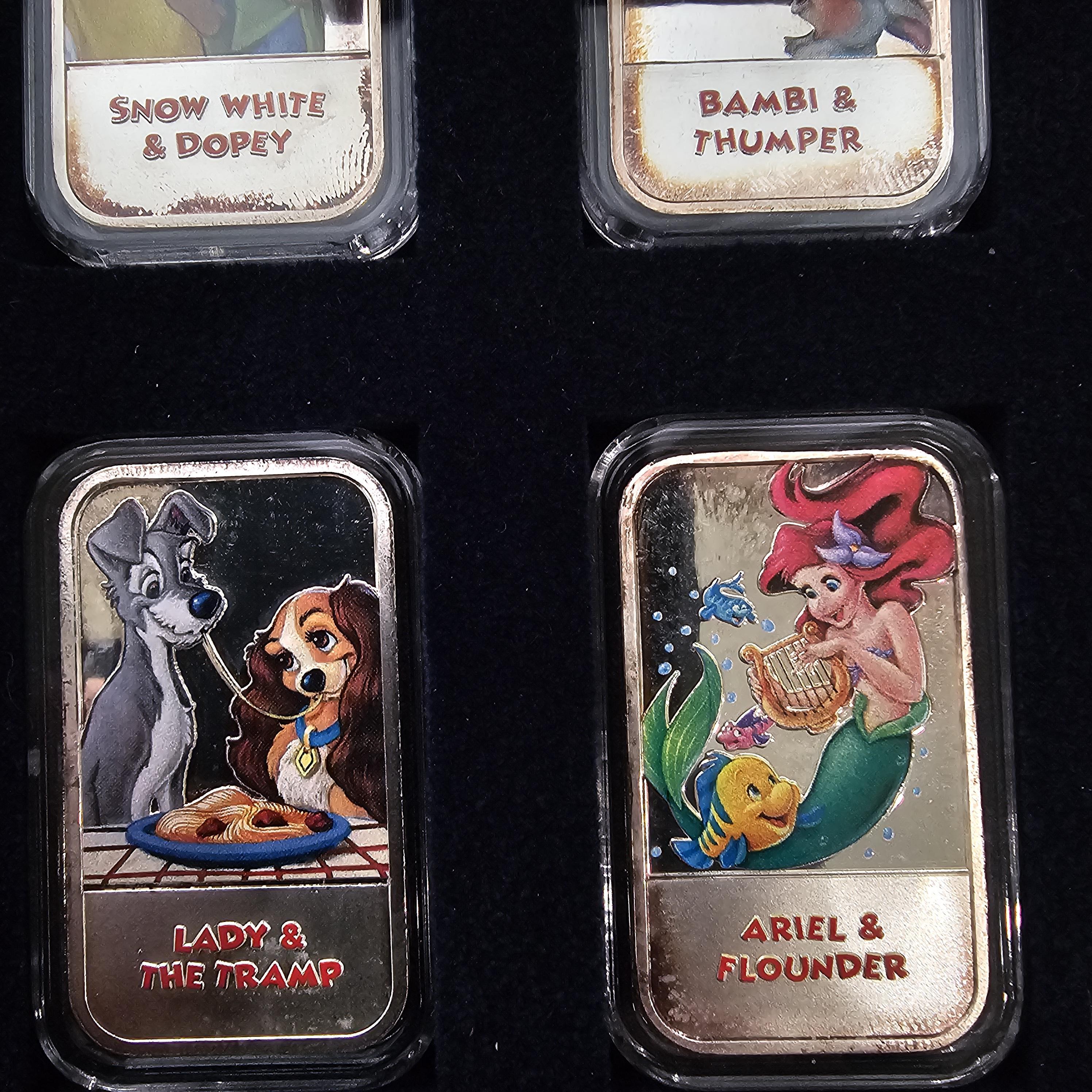 Disney 12oz 999 Silver Ingot Bar Enamel Box Set Mickey Mermaid Lion King Bambi en vente 5