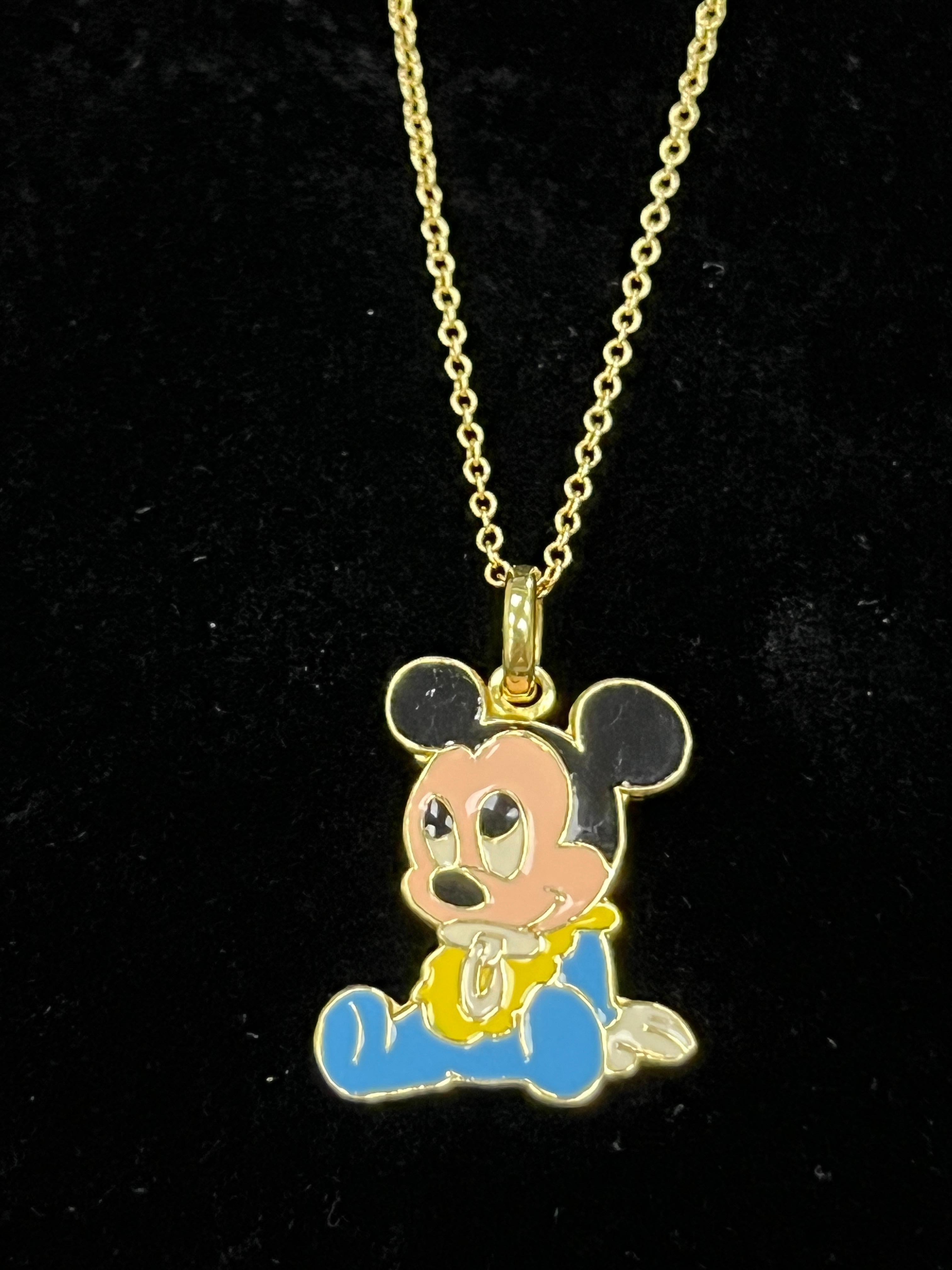 Disney 18K Yellow Gold Baby Mickey Mouse Enamel Charm Pendant Necklace For Sale 3