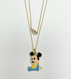 Disney 18K Yellow Gold Baby Mickey Mouse Enamel Charm Pendant Necklace