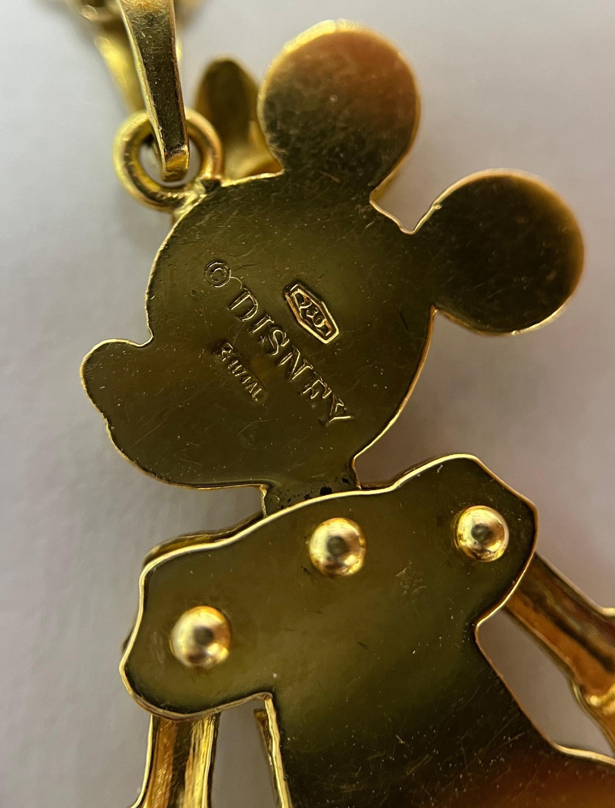 Unique Disney Minnie Mouse moveable arms and legs 18k YG pendant with 16