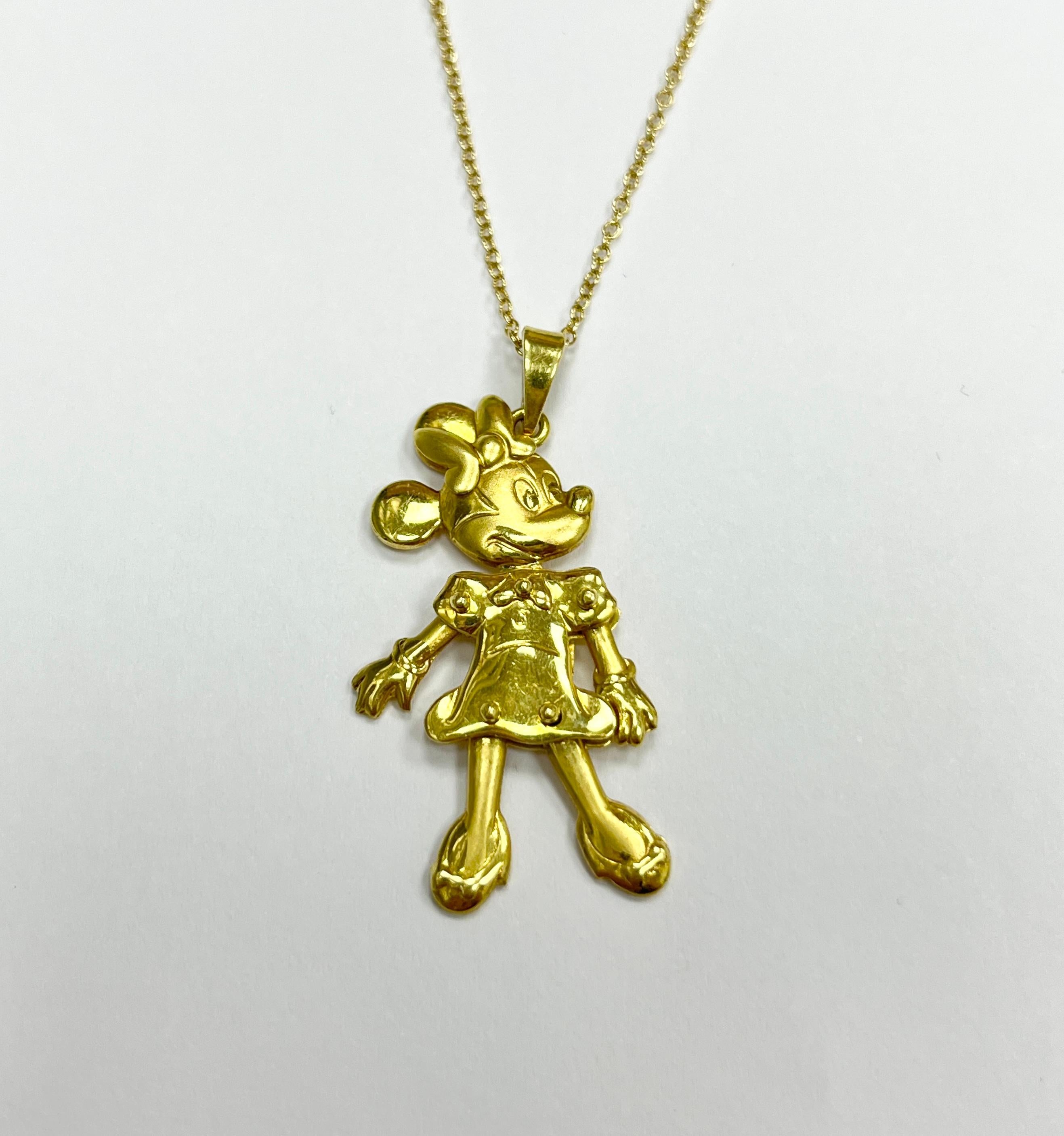 Women's Disney 18k YG Minnie Mouse pendant with gold chain For Sale