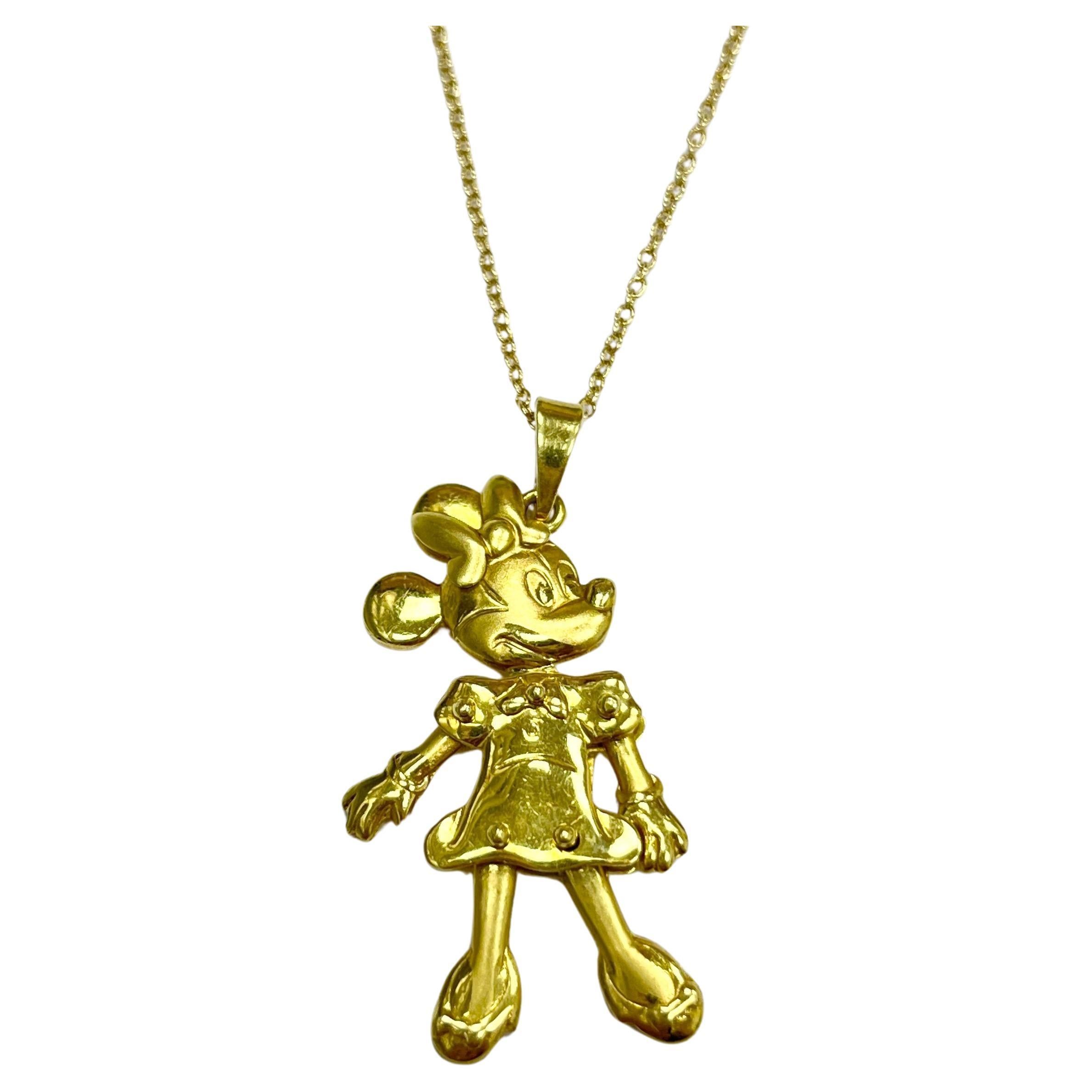 Disney 18k YG Minnie Mouse pendant with gold chain For Sale