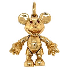 Vintage Disney Articulated Mickey Mouse Gold Charm Pendant Necklace