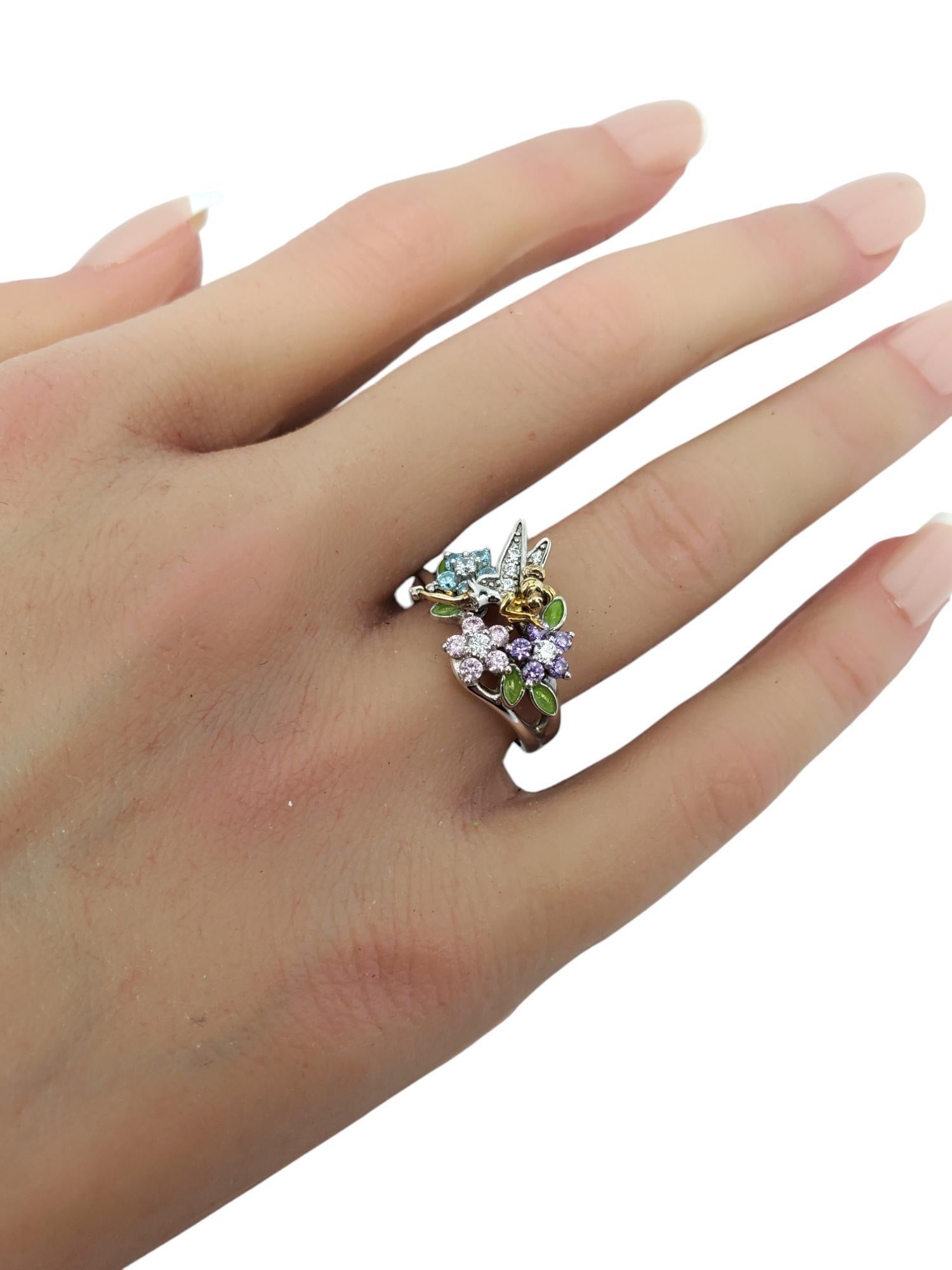 Disney BGE Sterling Silver Believe Tinker Bell Ring Size 8.25

This enchanted ring by Disney features Tinker Bell in a multi color cz flower design set in sterling silver. BELIEVE is engraved inside.

Shank: 3.0 mm

Size: 8.25 in.

Stamped: DISNEY