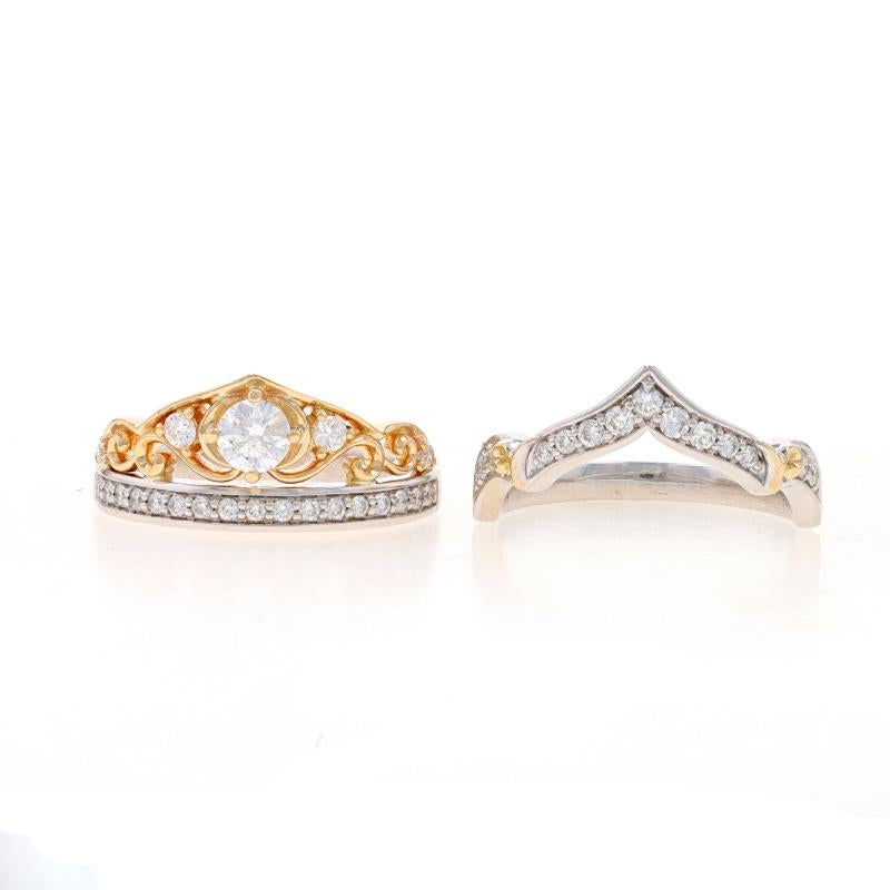 Round Cut Disney Cinderella Tiara Diamond Engagement Ring & Wedding Band - White Gold 14k For Sale