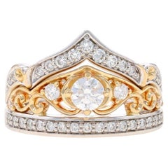 Bague de fiançailles et alliance Disney Cinderella Tiara en or blanc 14 carats