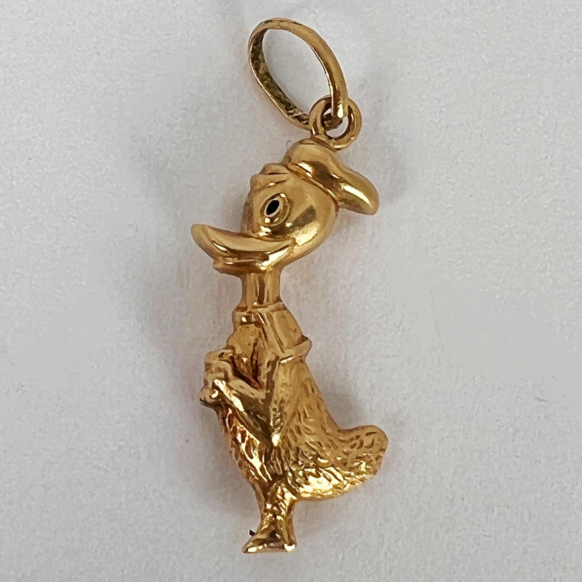 Cartoon Duck 18K Yellow Gold Charm Pendant For Sale 3