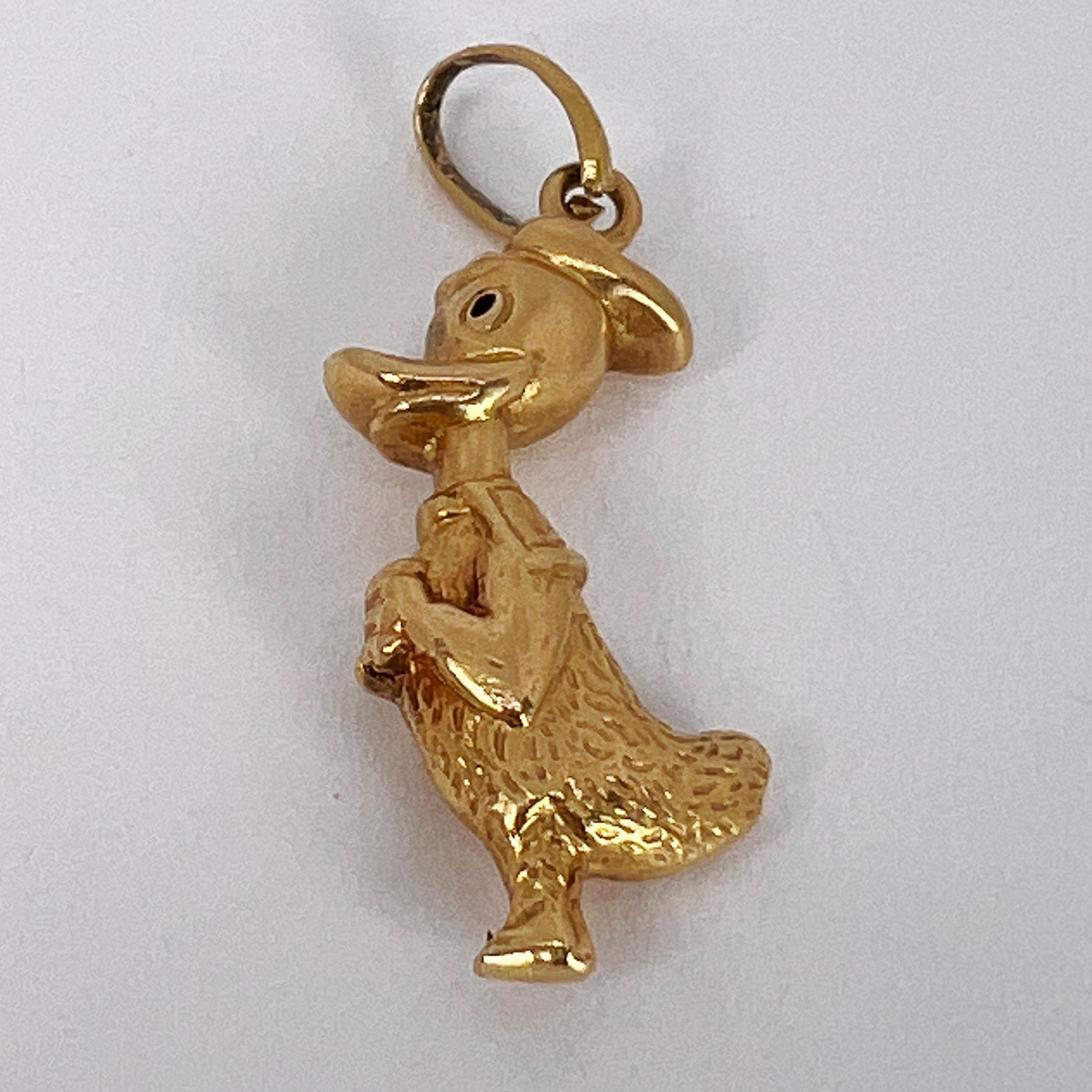 Cartoon Duck 18K Yellow Gold Charm Pendant For Sale 1