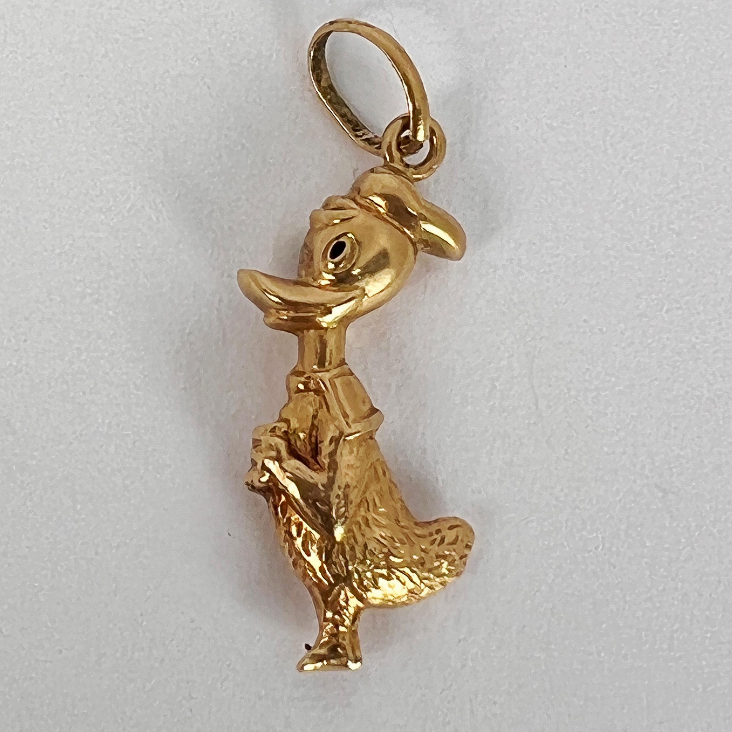 Cartoon Duck 18K Yellow Gold Charm Pendant For Sale 2