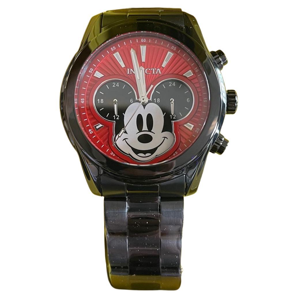 Disney Invicta Montre Mickey Mouse à quartz en acier inoxydable noir et rouge pour hommes