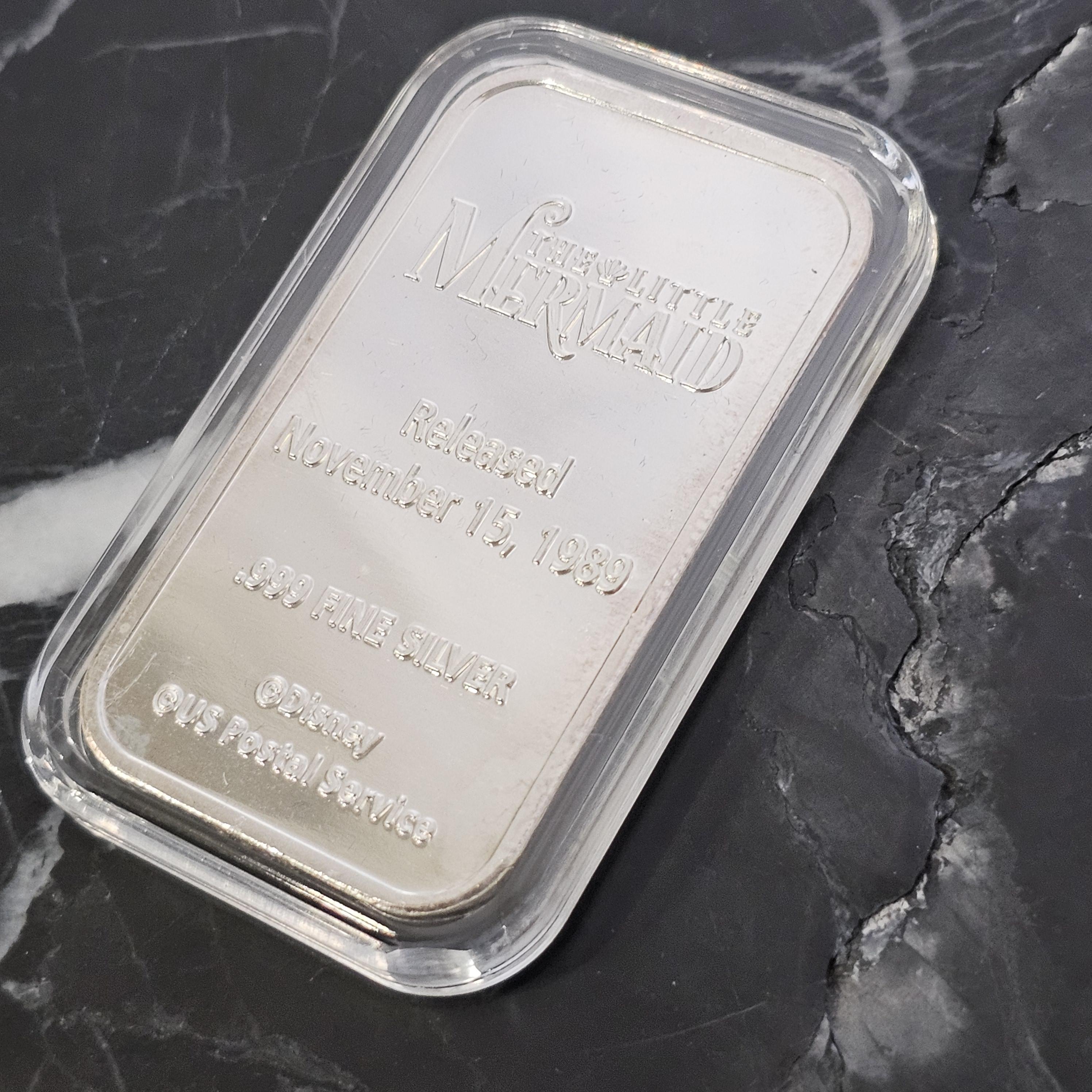 Disney Little Mermaid Ariel Flounder 1 oz Enamel 999 Silver Art Bar Ingot en vente 1