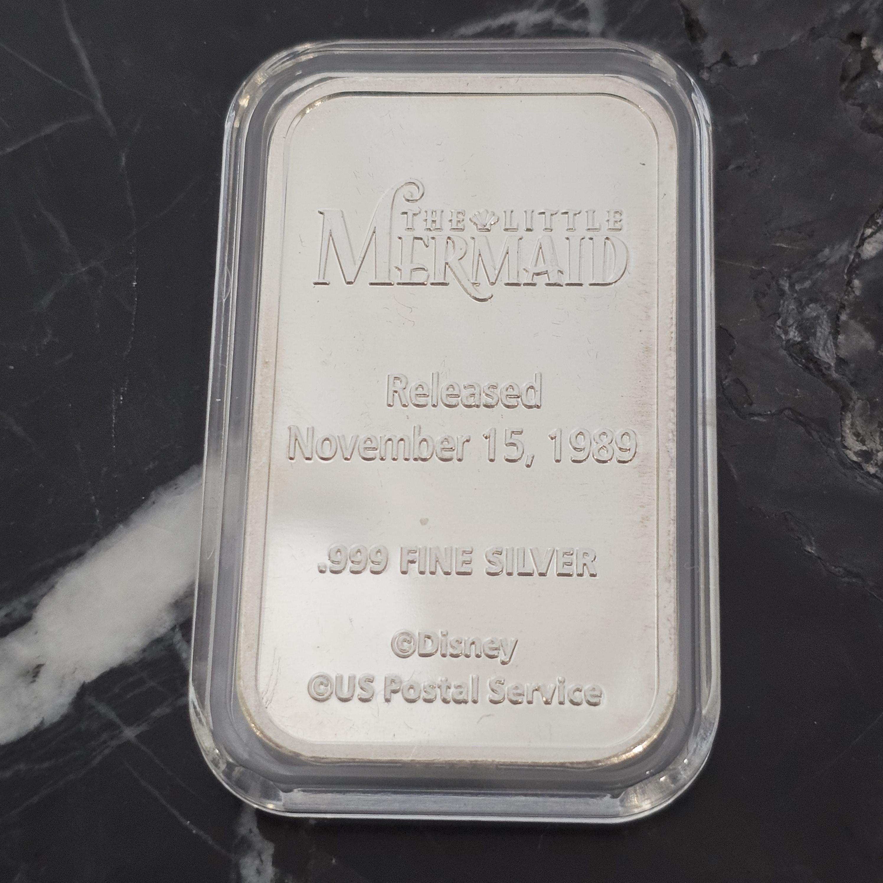 Disney Little Mermaid Ariel Flounder 1 oz Enamel 999 Silver Art Bar Ingot en vente 2