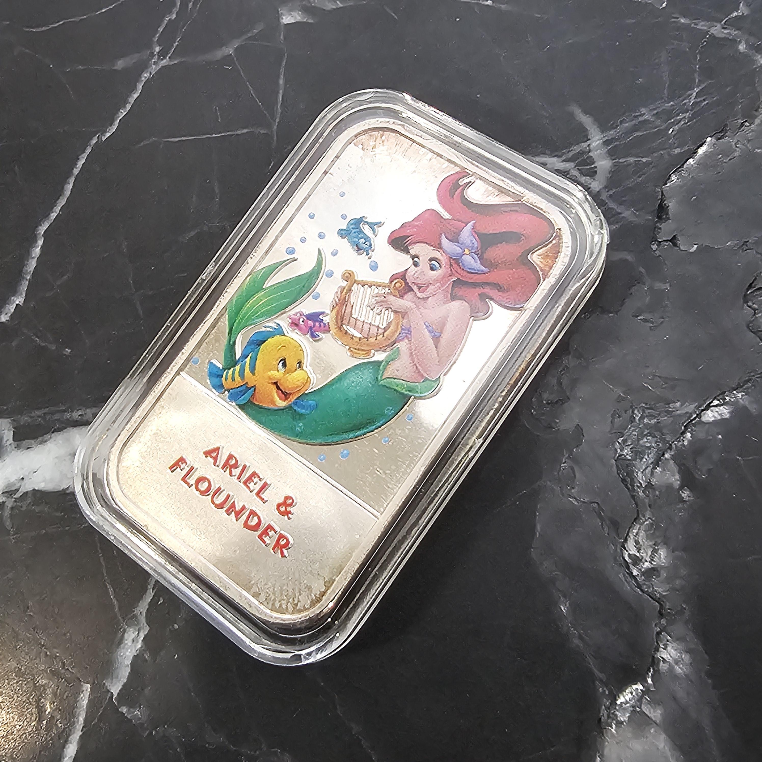 Disney Little Mermaid Ariel Flounder 1 oz Enamel 999 Silver Art Bar Ingot en vente 3