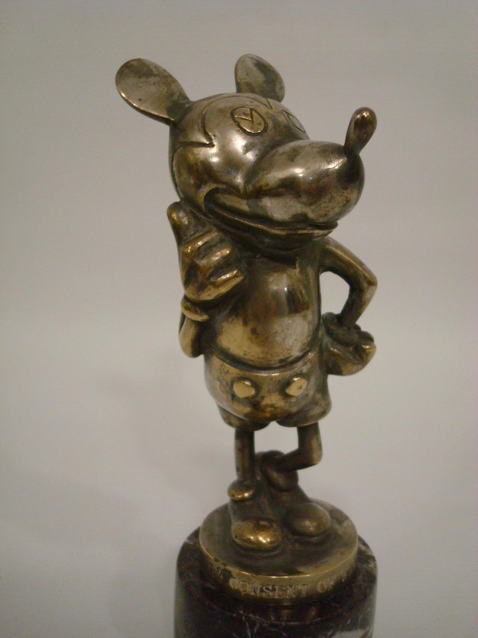 Bronze Disney Mickey Mouse Car Mascot, Hood Ornament Automobilia, British, circa 1930