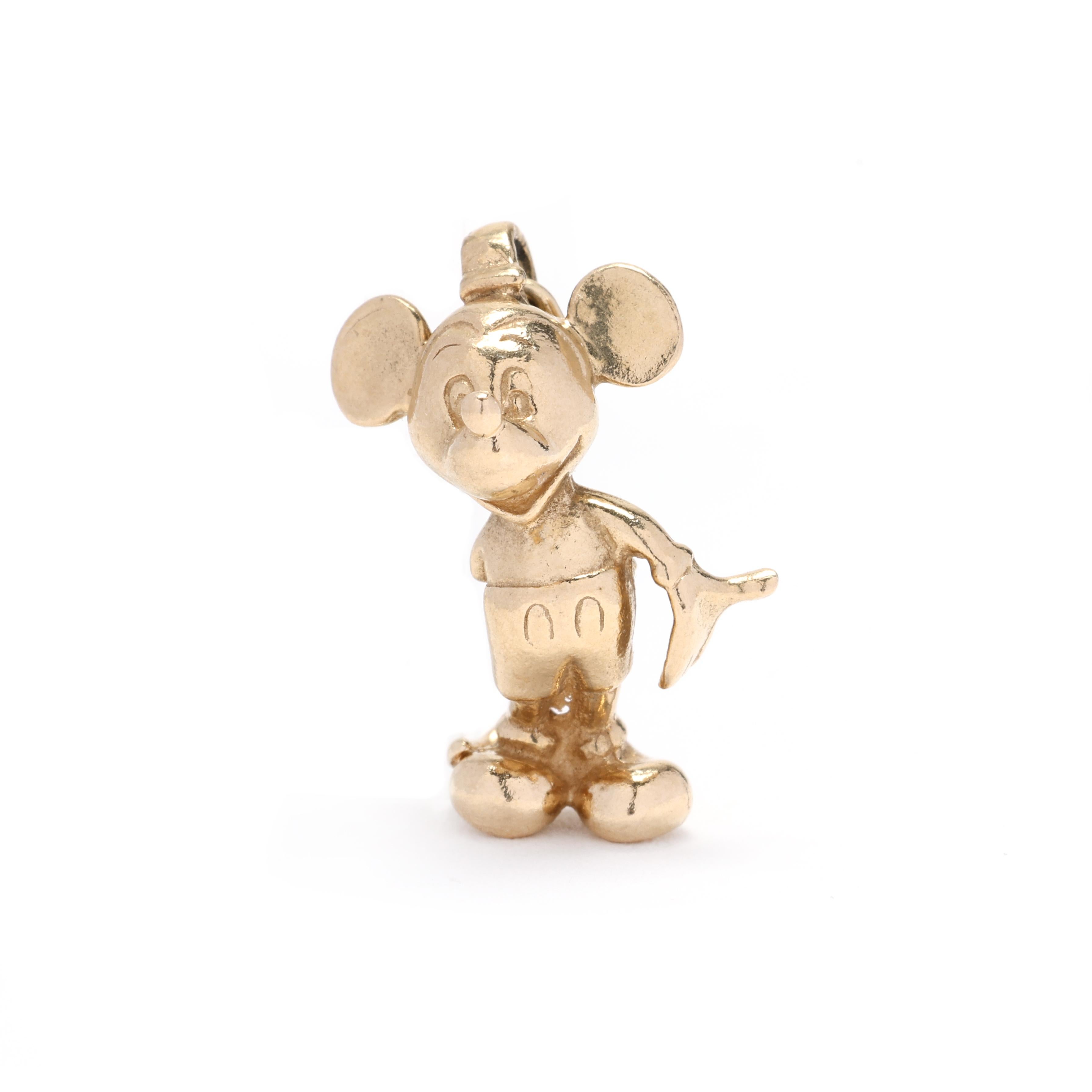 Disney Mickey Mouse Charme, 14K Gelbgold, Länge .75 Zoll, Kleiner Goldanhänger für Damen oder Herren im Angebot