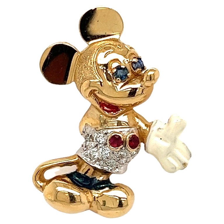 Disney Mickey Mouse Enamel Ruby and Sapphire Gold Charm Pendant Necklace at  1stDibs