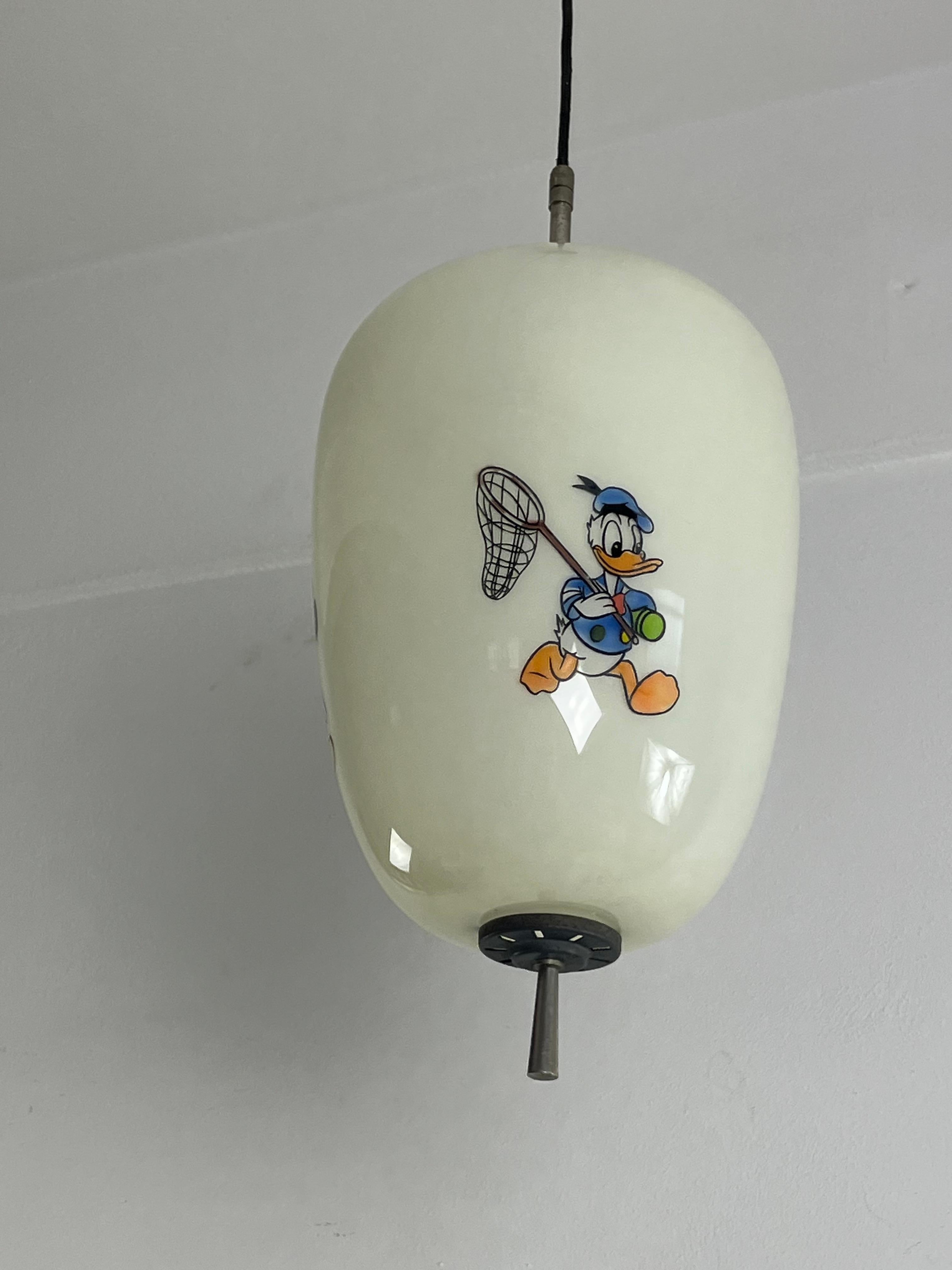 Disney Pendant Lamp by Doria Leuchten Germany Decorated Opaline Glass, 1960s For Sale 9
