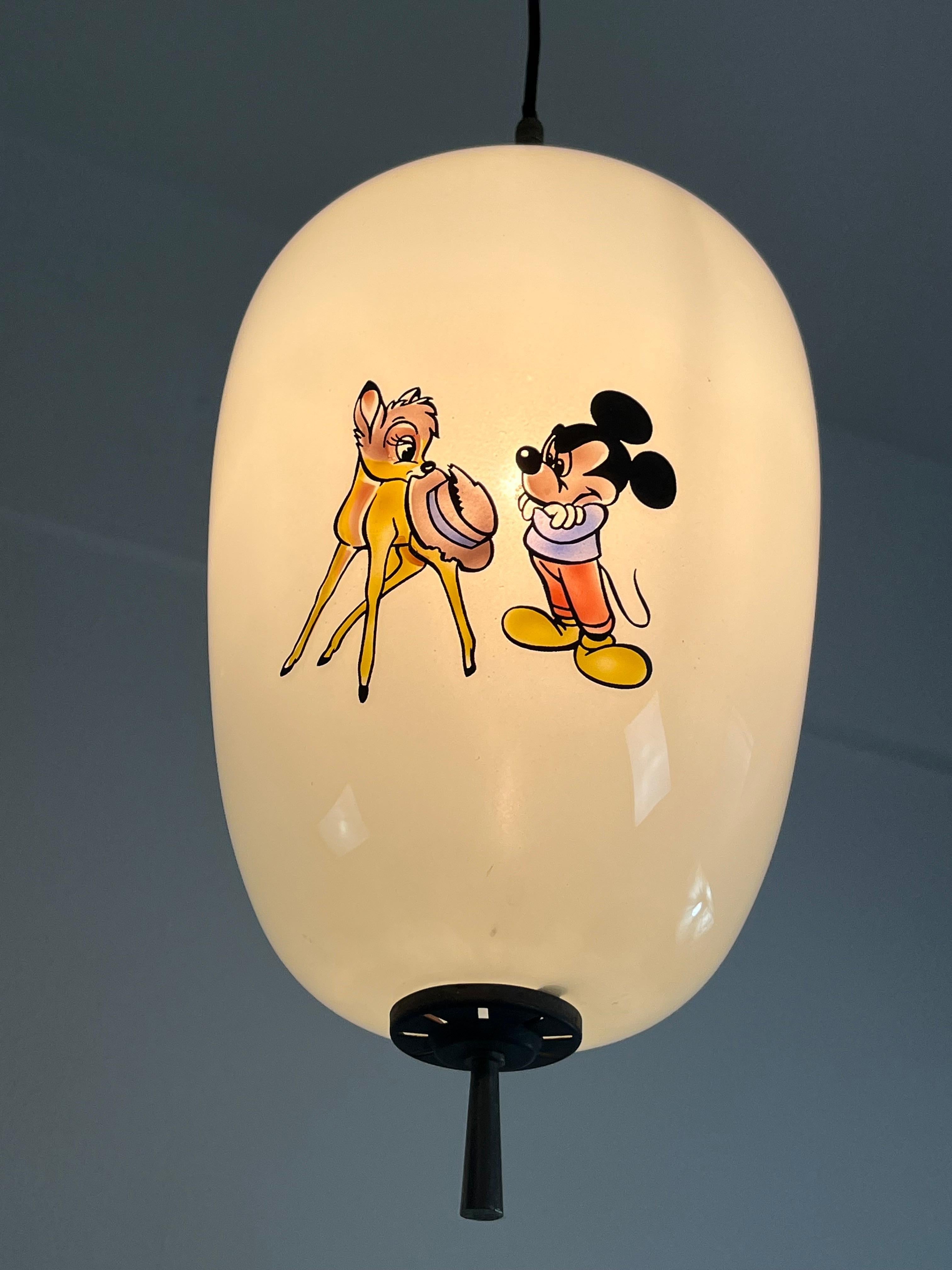Disney Pendant Lamp by Doria Leuchten Germany Decorated Opaline Glass, 1960s For Sale 1