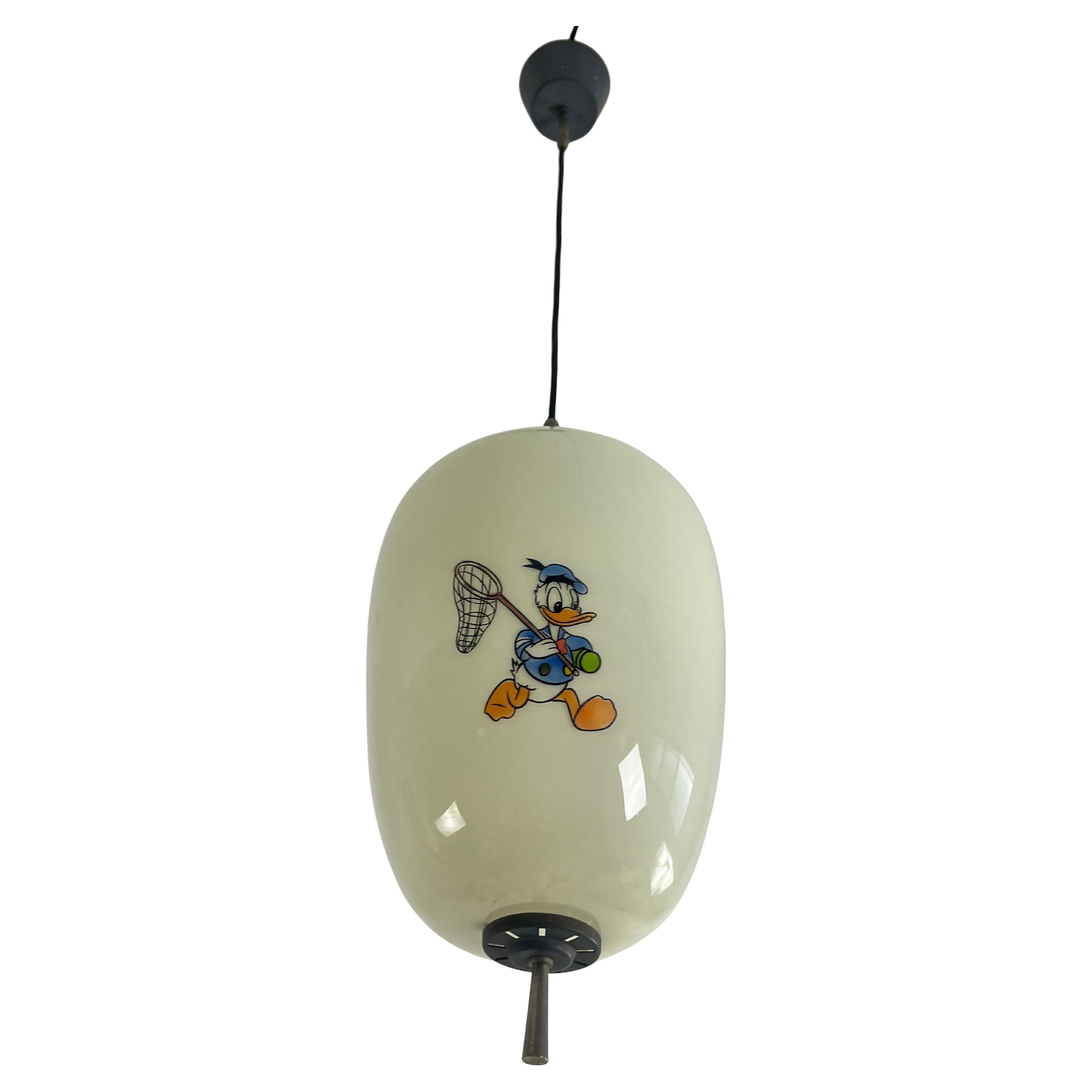 Disney Pendelleuchte von Doria Leuchten Germany Dekoriertes Opalglas, 1960er Jahre