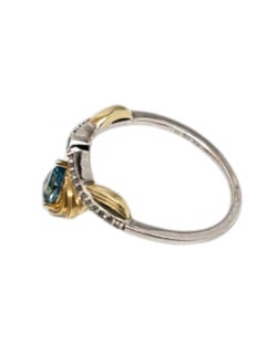 Disney Sterling & 10K Swiss Blue Topaz Diamond Feather Crown Ring Size 8 #20571