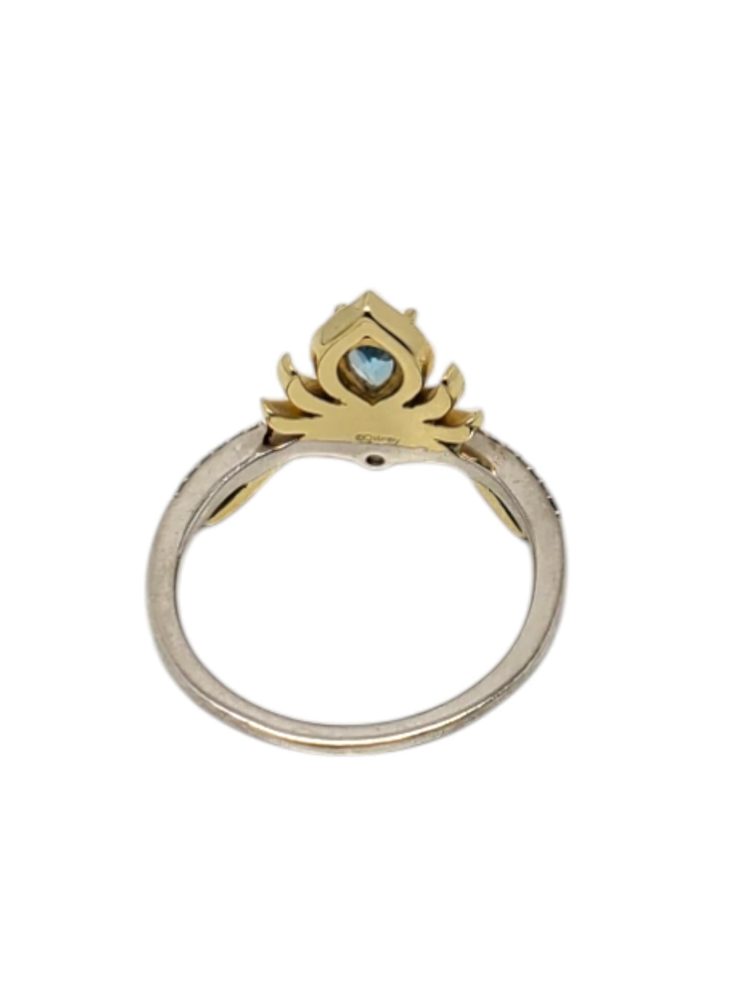 Taille poire Disney Sterling & 10K Swiss Blue Topaz Diamond Feather Crown Ring Taille 8 #20571 en vente
