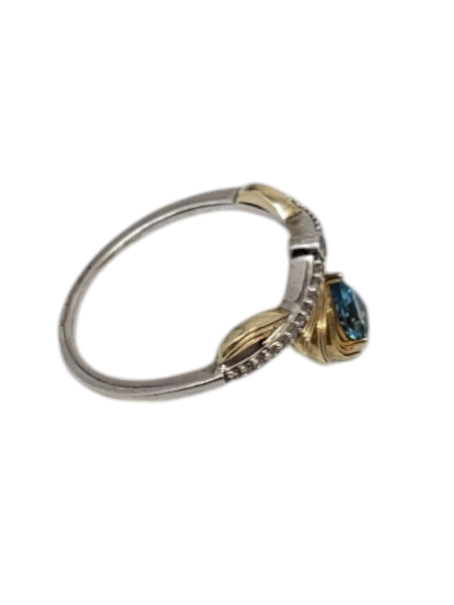 Disney Sterling & 10K Swiss Blue Topaz Diamond Feather Crown Ring Taille 8 #20571 Bon état - En vente à Washington Depot, CT