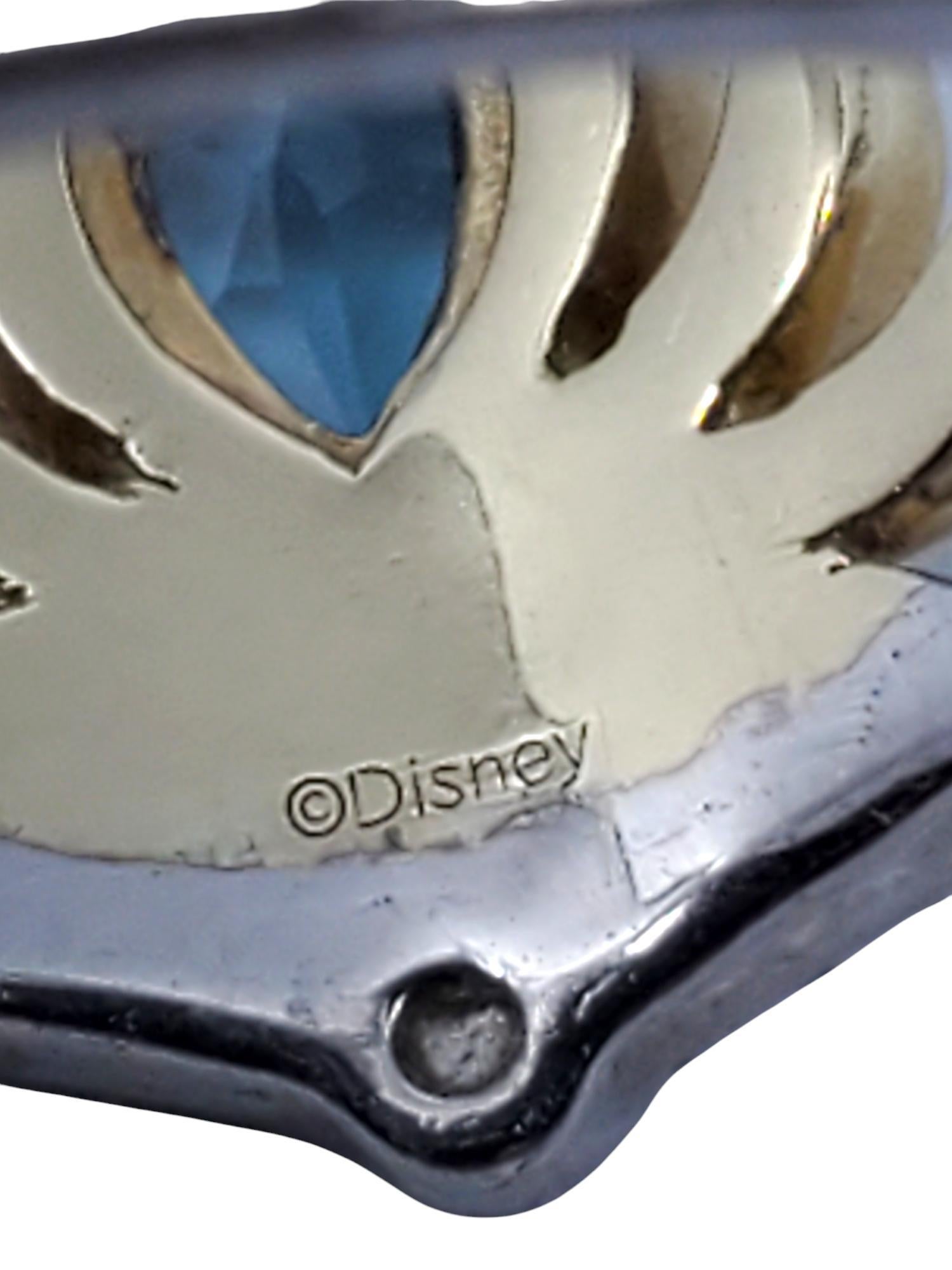 Disney Sterling & 10K Swiss Blue Topaz Diamond Feather Crown Ring Taille 8 #20571 Pour femmes en vente