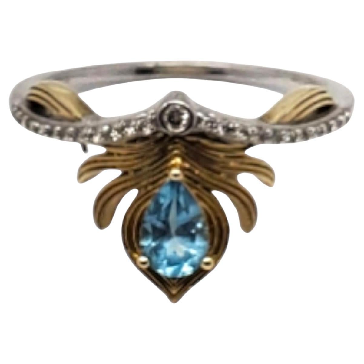 Anillo Disney de Plata de Ley y Topacio Azul Suizo de 10K con Diamantes Corona de Plumas Talla 8 #20571