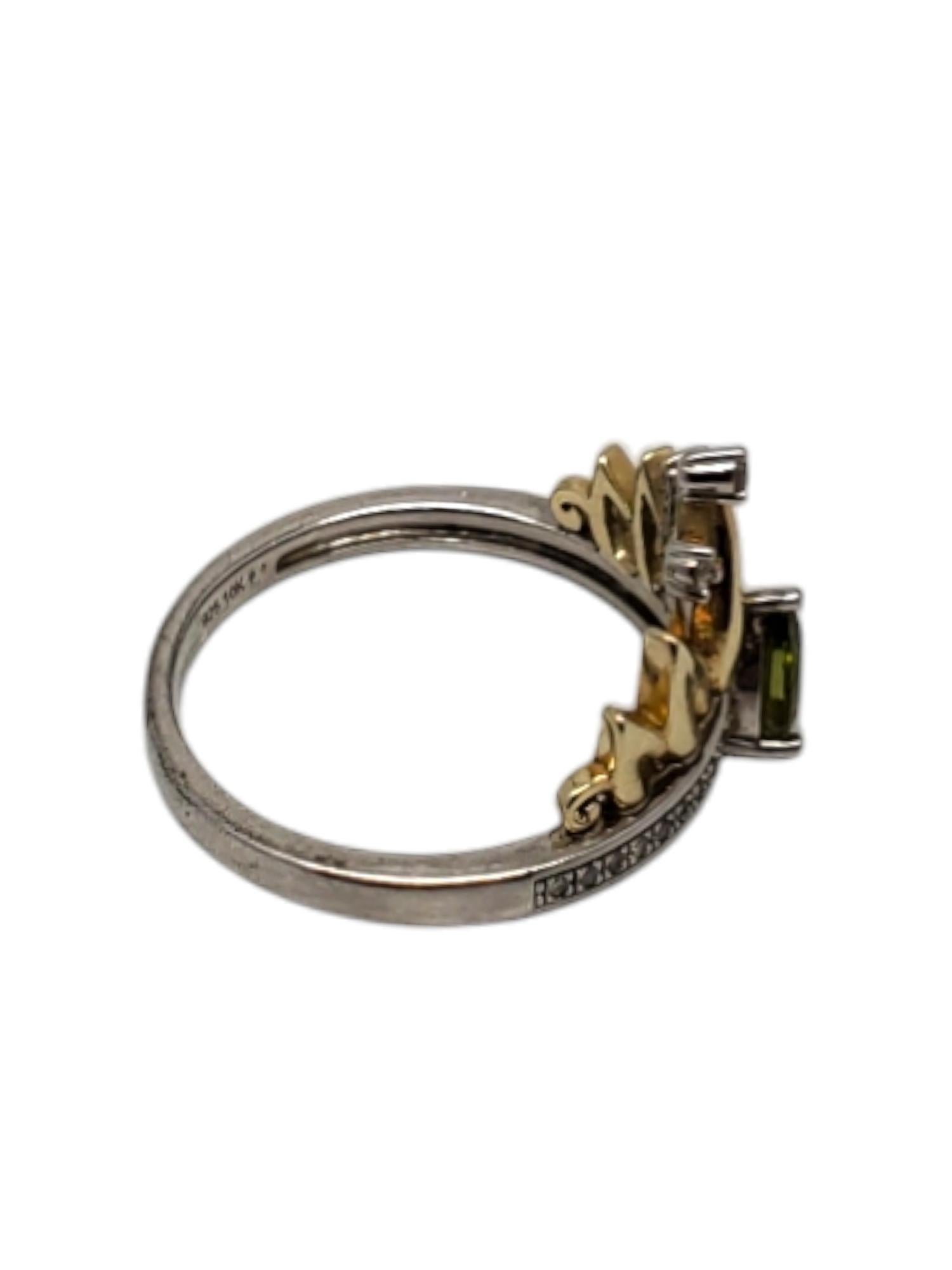 Disney Anillo Tiara de Plata de Ley y Diamantes Peridoto 10K Talla 7 #20570 en Bueno estado para la venta en Washington Depot, CT