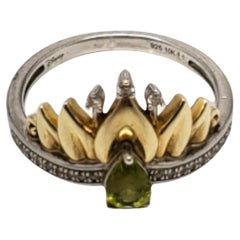 Vintage Disney Sterling Silver & 10K Peridot Diamond Tiara Ring Size 7 #20570