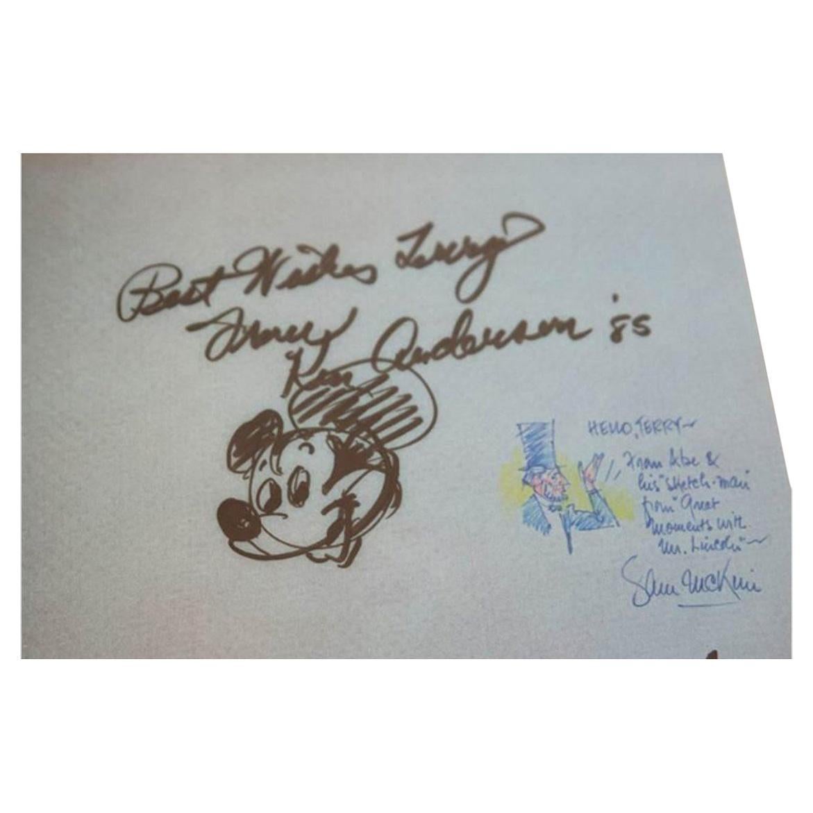 Disney Vintage Animators and Voice Actors Autographs and Sketches in Book