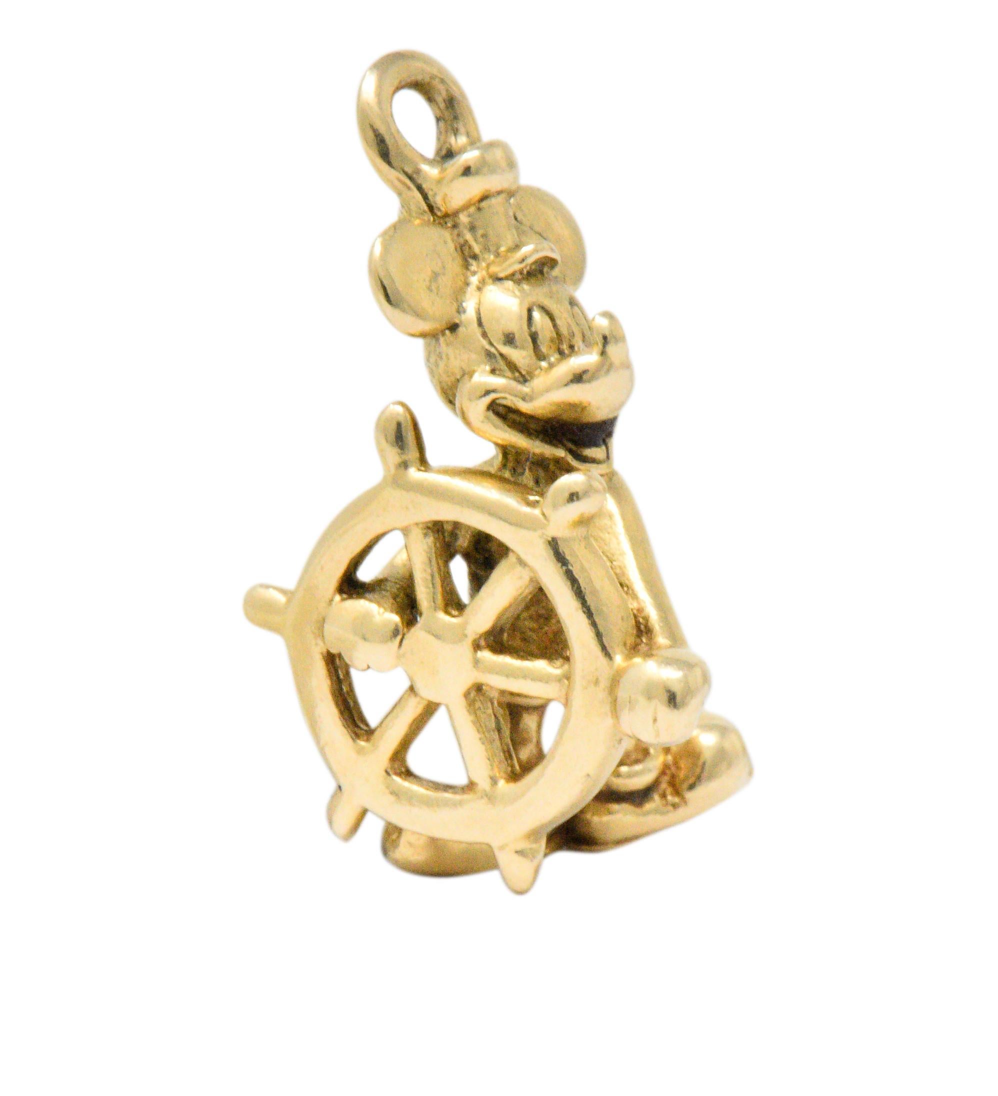 Featuring Steamboat Willie, from one of the first Mickey Mouse short films

With captain's hat and wheel

Measures: Approx. 1 x 1/2 (widest) Inches

Total Weight: 4.5 Grams

Classic. Beloved. Iconic. 
 

 

Stock Number: We- 1746