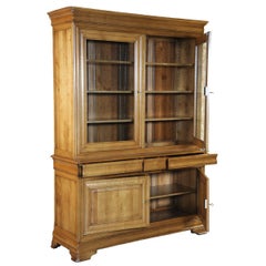 French Louis-Philippe style glass-fronted 2-body Bookcase in solid oak wood