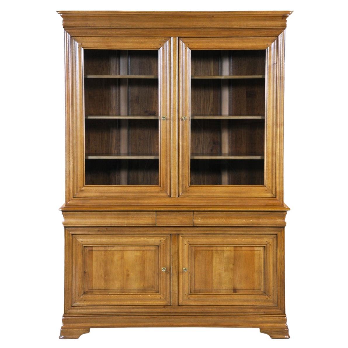 Display 2-door 2-body bookcase, French Louis-Philippe style in solid oak