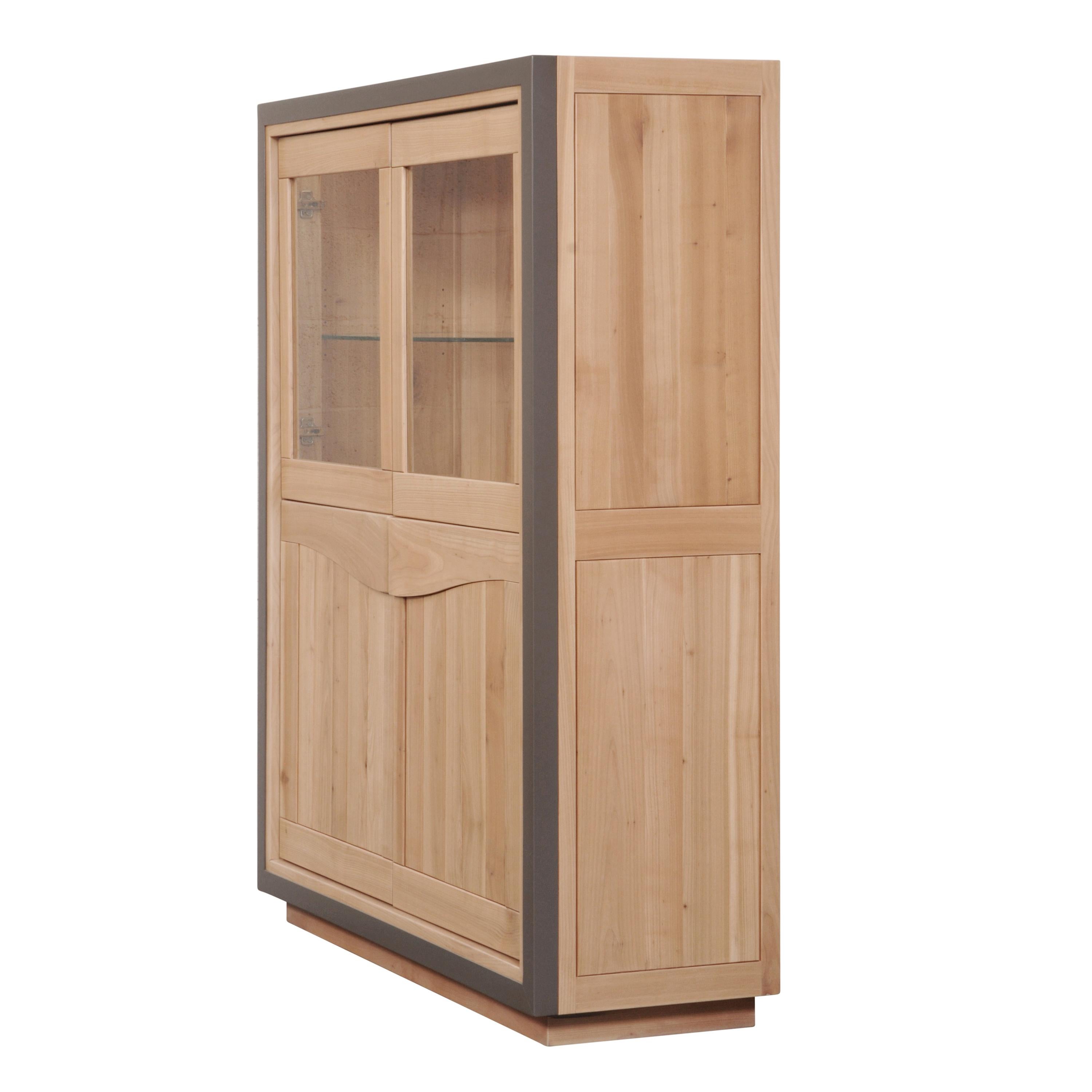 Hand-Crafted Display Cabinet 4 Doors in French Solid Cherry, 100% Made in France For Sale