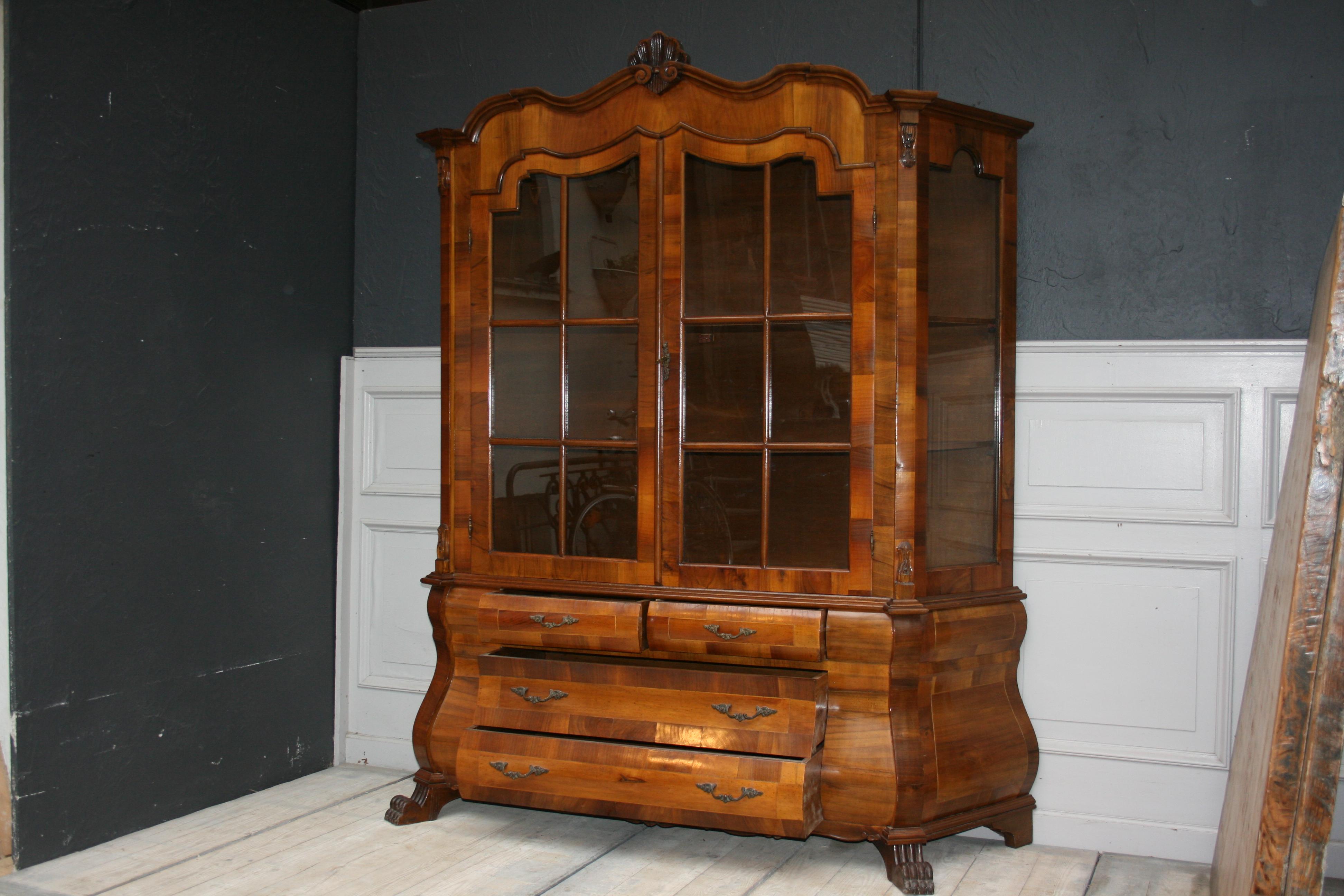 Wood Display Cabinet in Walnut Veneer, Dutch Baroque Style, 20th Century