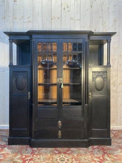 Display Cabinet - Napoleon III Blackened Wood Cabinet with Beveled Glass Panels