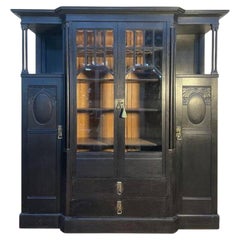 Display Cabinet - Napoleon III Blackened Wood Cabinet with Beveled Glass Panels
