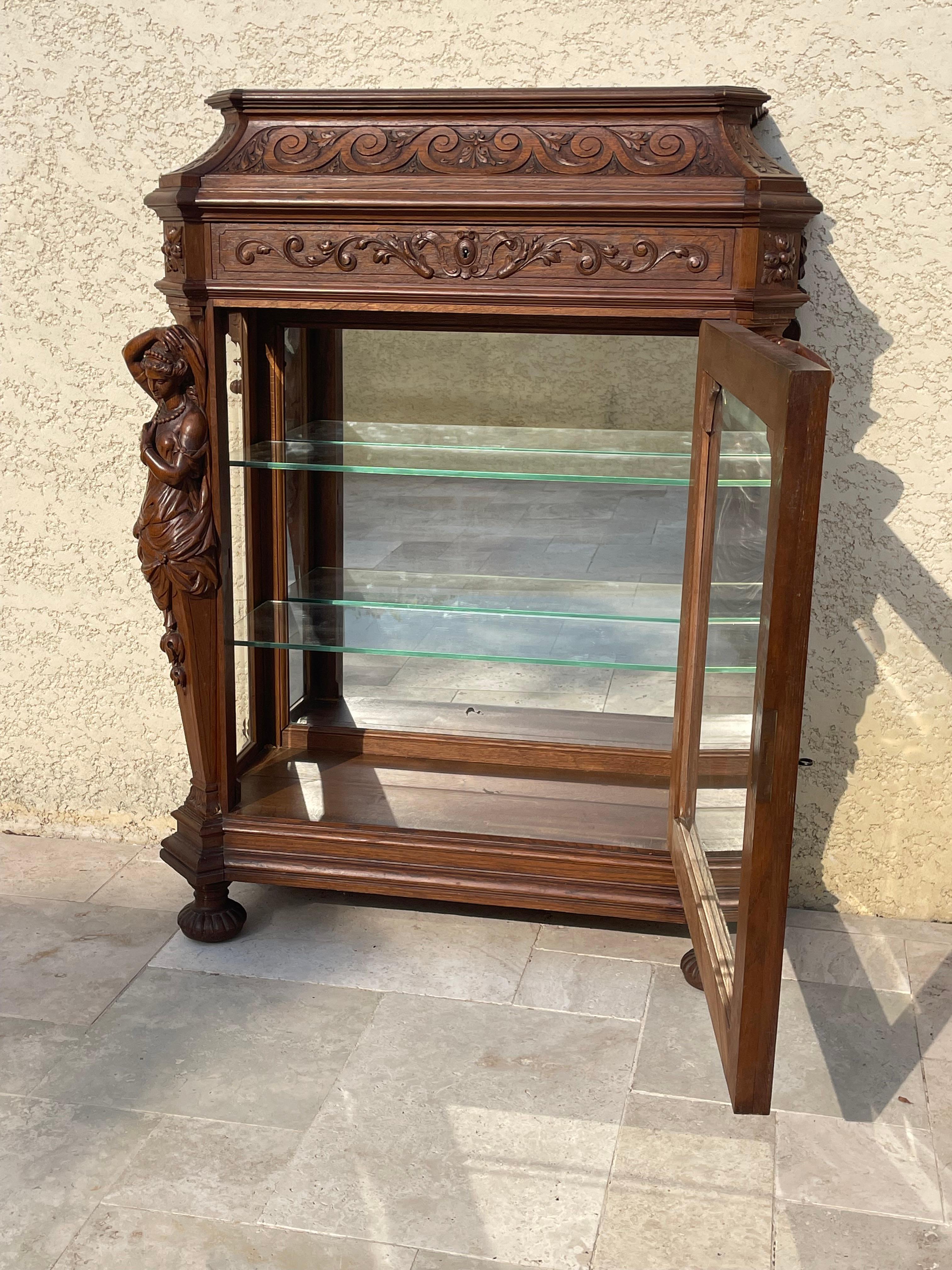 Display Cabinet / Renaissance Style Oak Vitrine For Sale 7