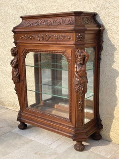 Display Cabinet / Renaissance Style Oak Vitrine