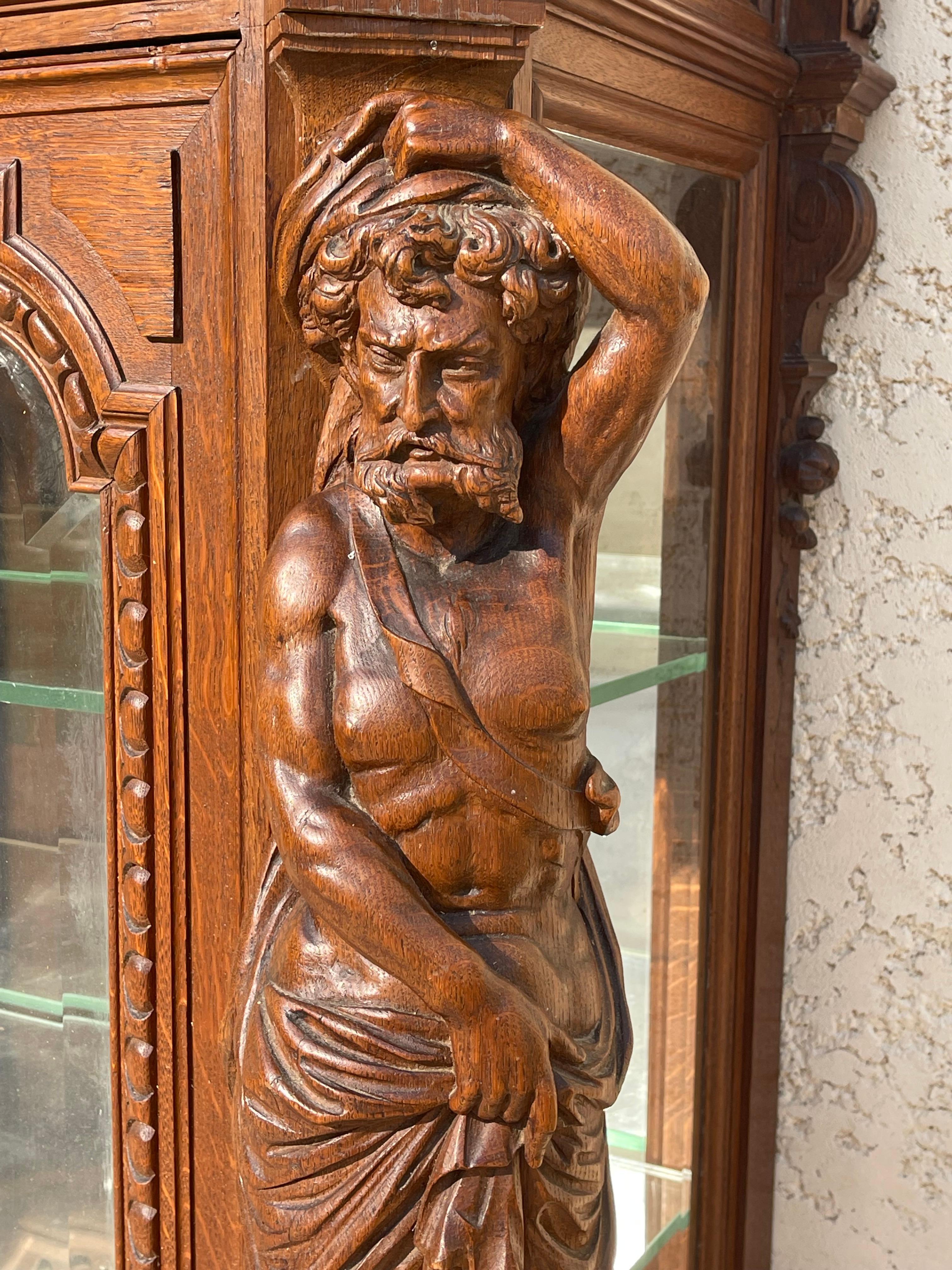 Renaissance Revival Display Cabinet / Renaissance Style Oak Vitrine For Sale
